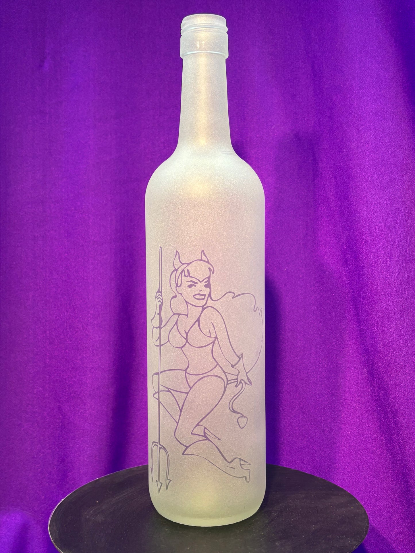 Sandblasted She-Devil Pin-up Incense Holder Bottle
