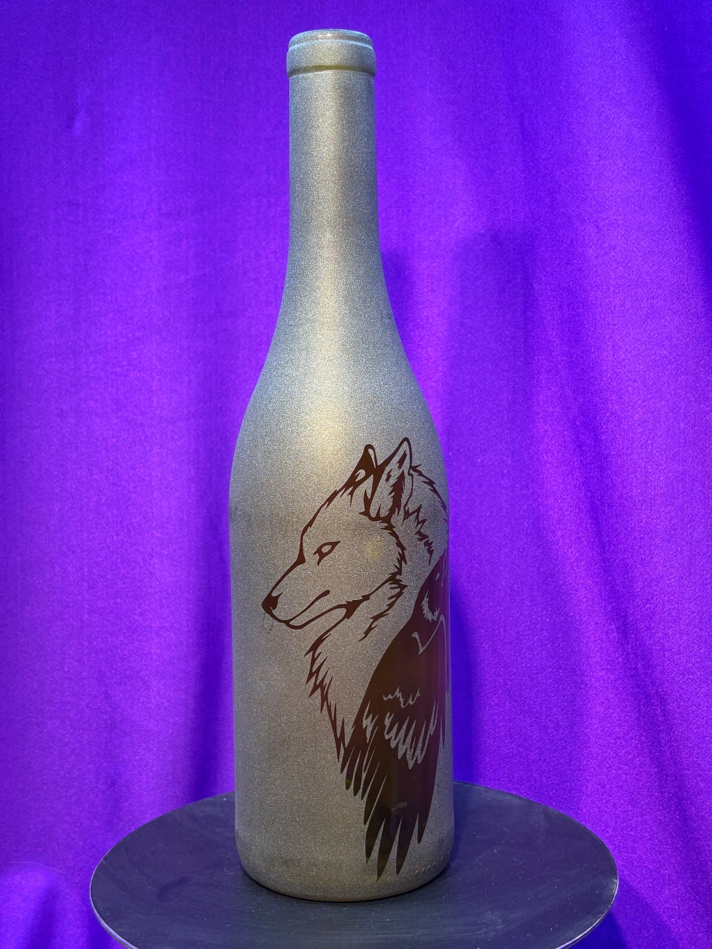 Sandblasted Wolf-Raven Incense Holder Bottle