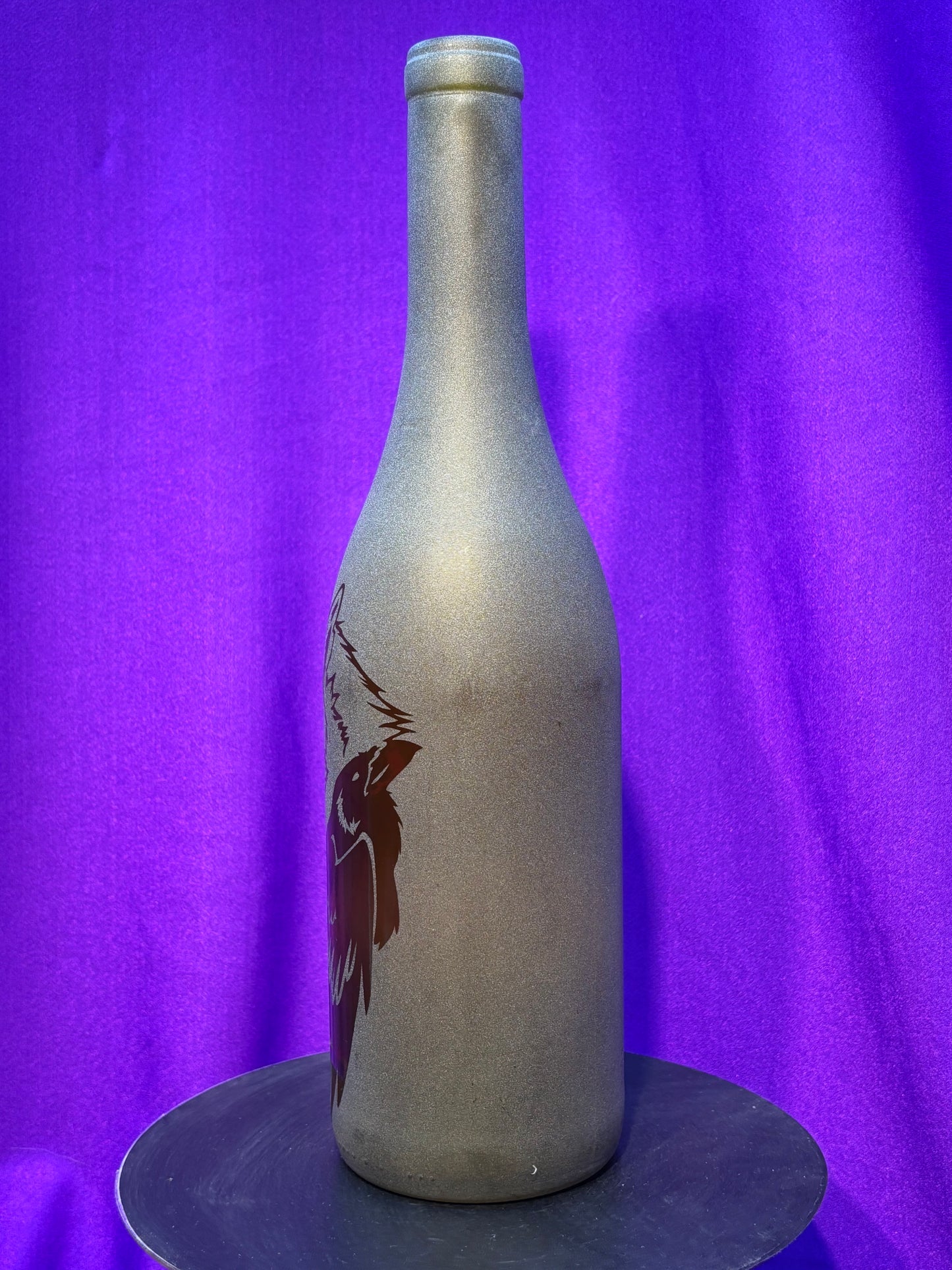 Sandblasted Wolf-Raven Incense Holder Bottle