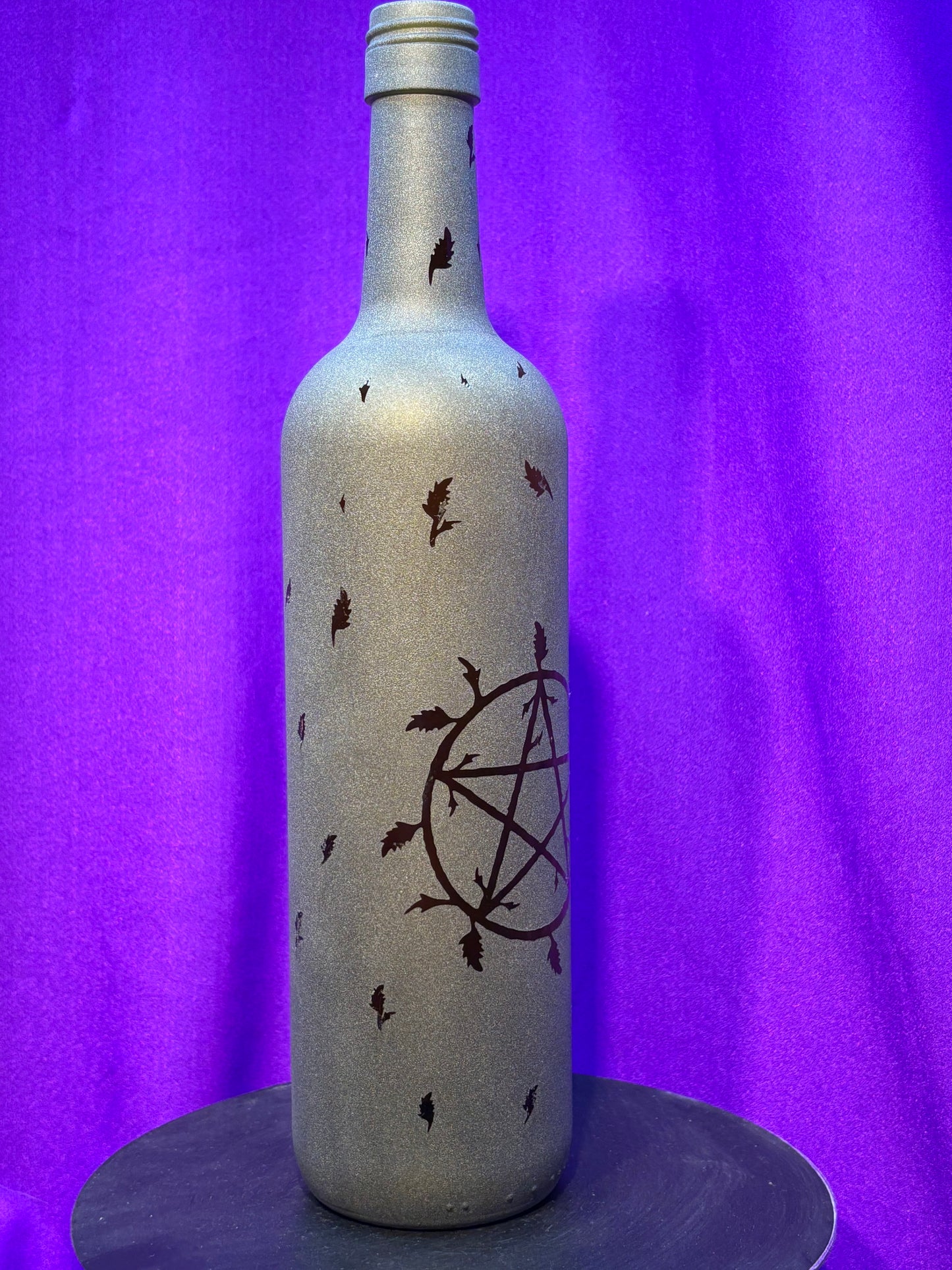 Sandblasted Leaf Pentagram Incense Holder Bottle