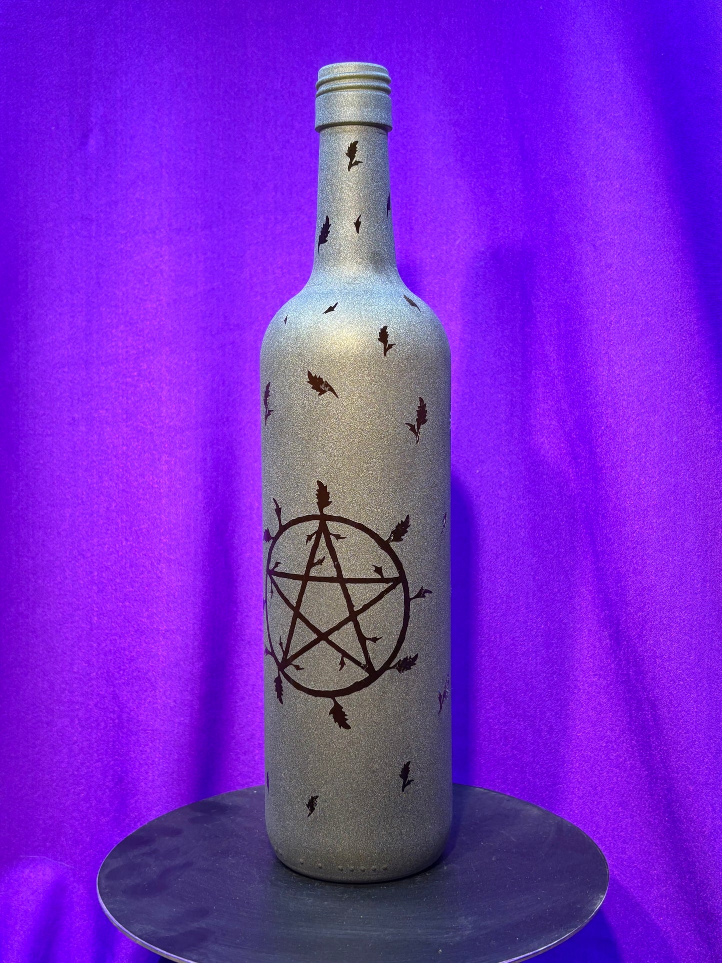 Sandblasted Leaf Pentagram Incense Holder Bottle
