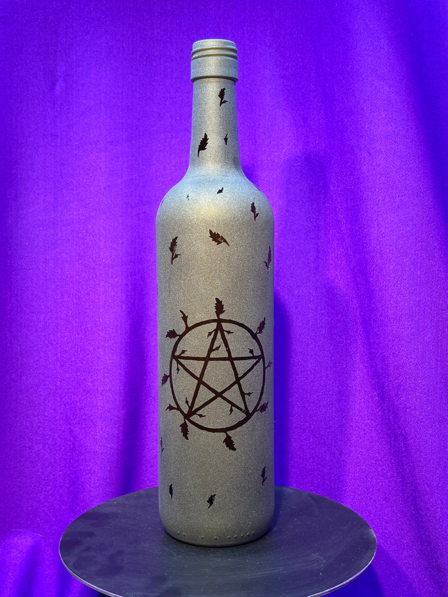 Sandblasted Leaf Pentagram Incense Holder Bottle