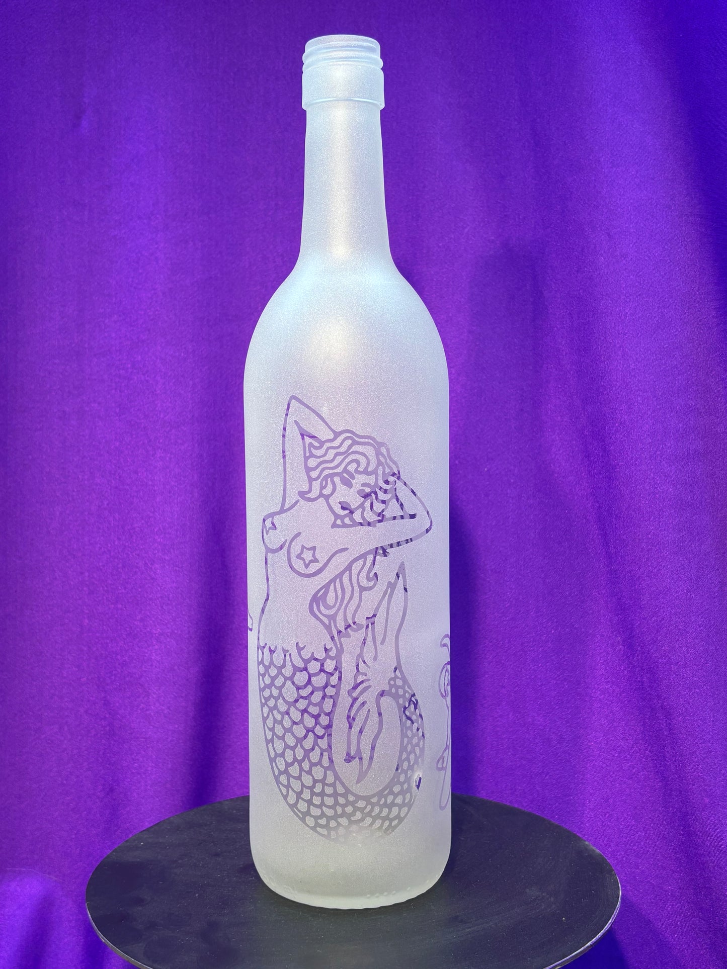 Sandblasted Mermaid and Fish Incense Holder Bottle