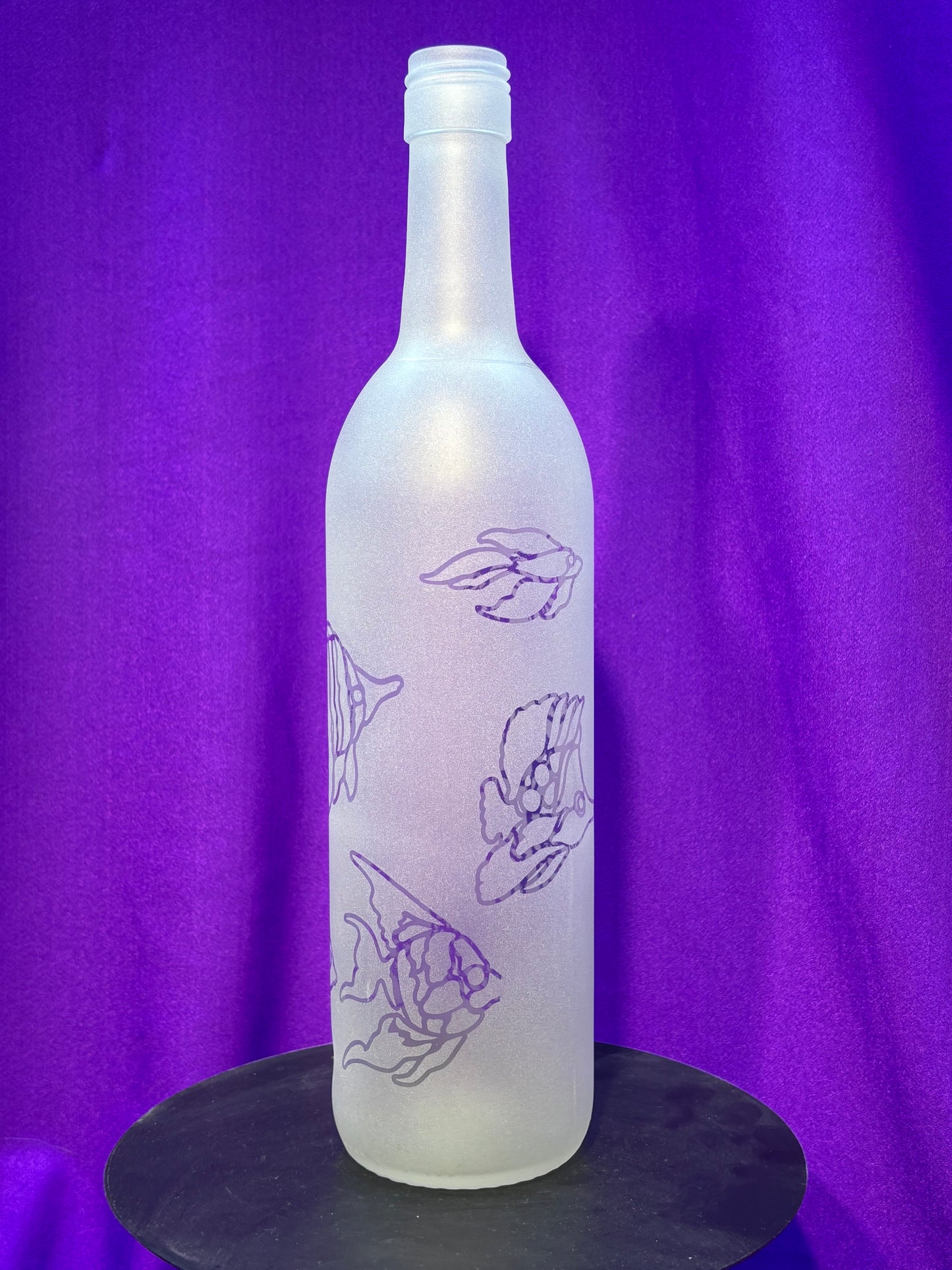 Sandblasted Mermaid and Fish Incense Holder Bottle