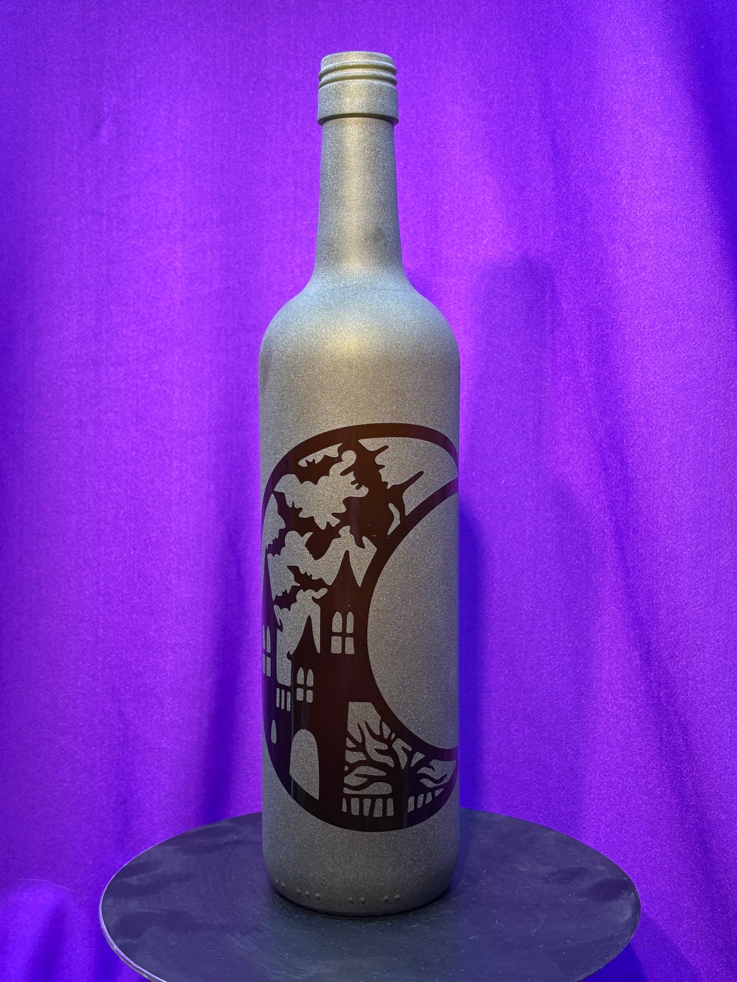 Sandblasted Crescent Moon Halloween Incense Holder Bottle