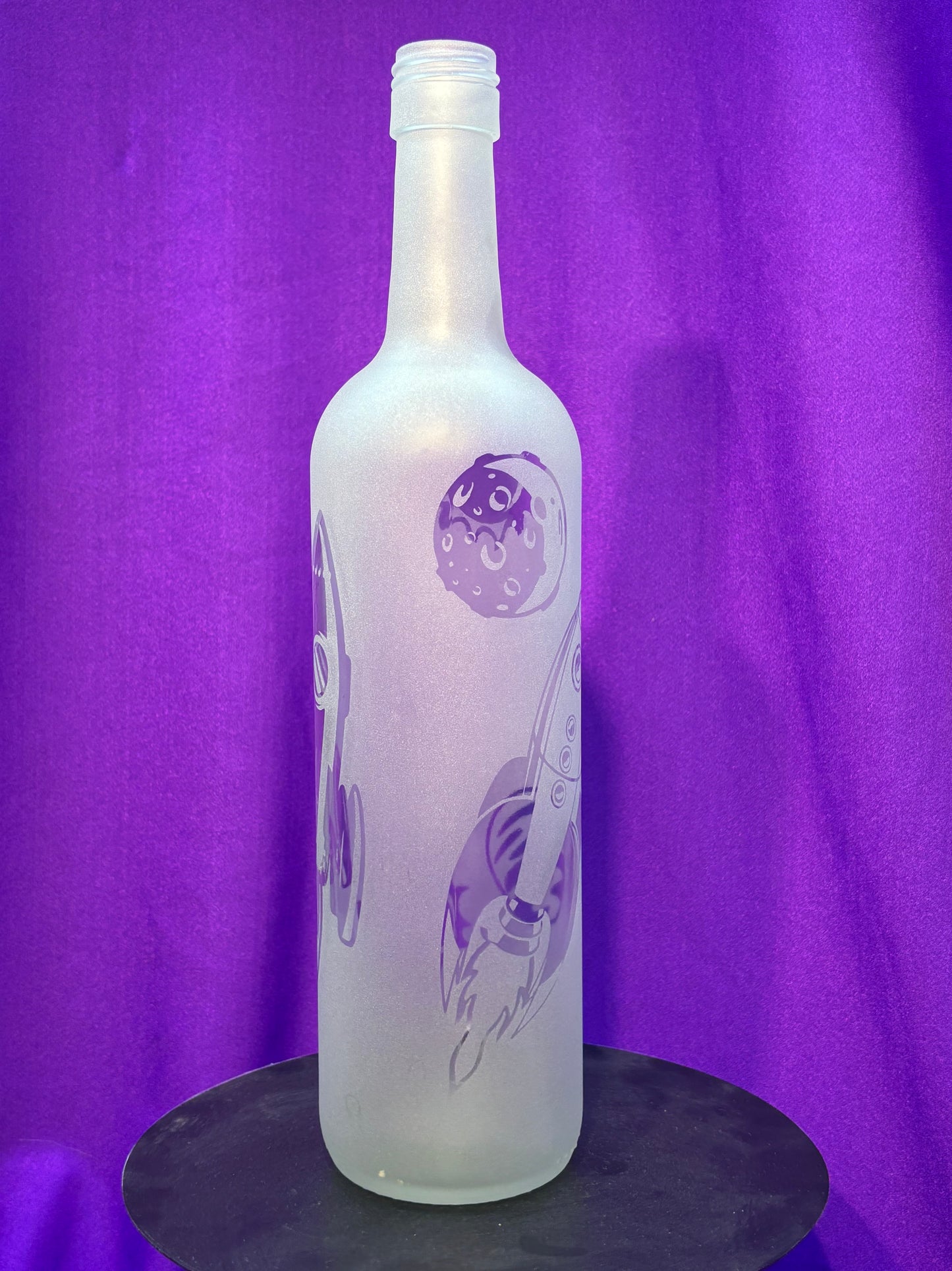 Sandblasted Rocket and Space Incense Holder Bottle
