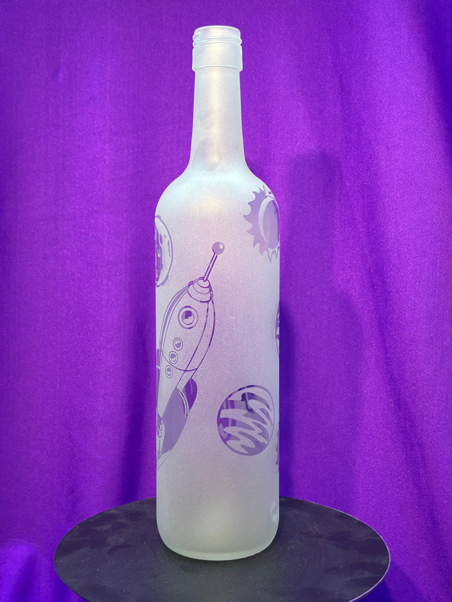 Sandblasted Rocket and Space Incense Holder Bottle