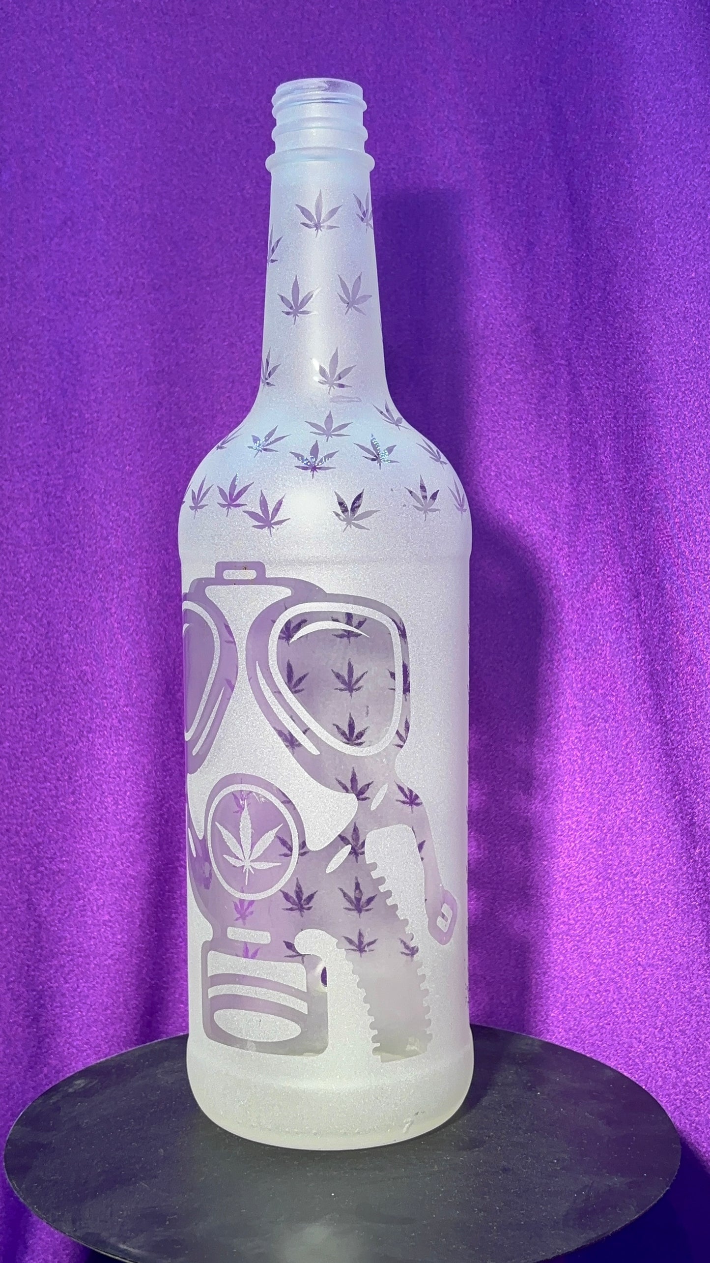 Sandblasted Cannabis Gas Mask Incense Holder Bottle