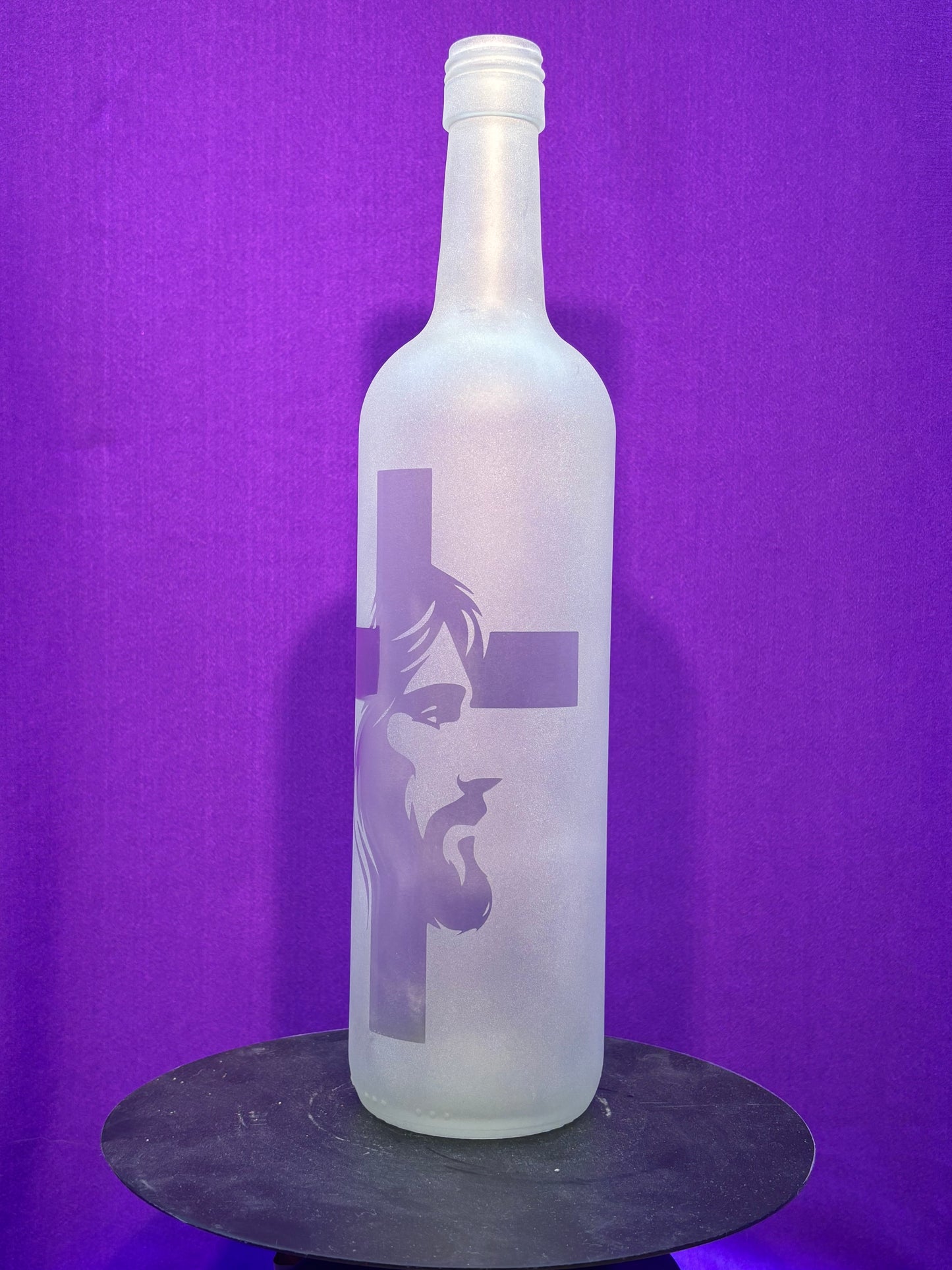 Sandblasted Jesus Cross Incense Holder Bottle