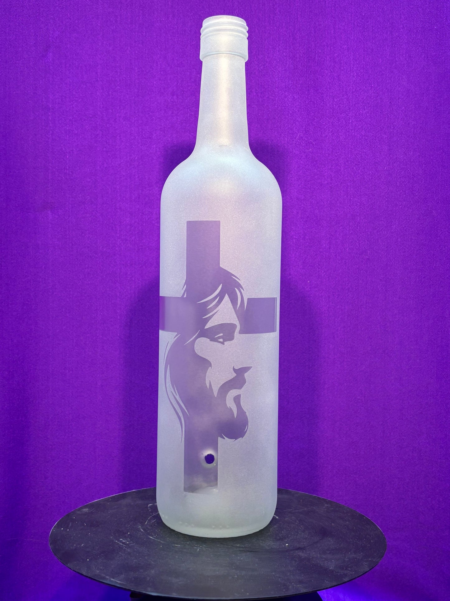Sandblasted Jesus Cross Incense Holder Bottle