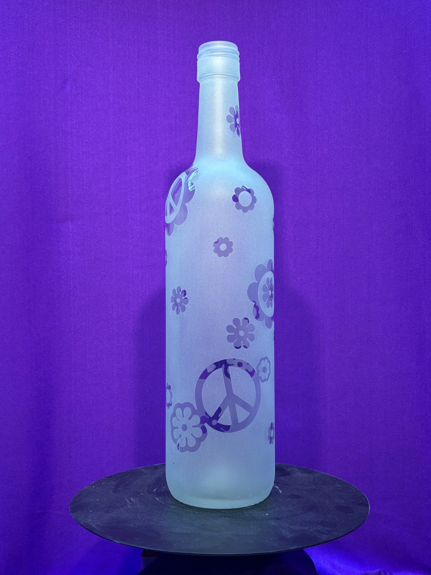 Sandblasted Flower Peace Incense Holder Bottle - Clear