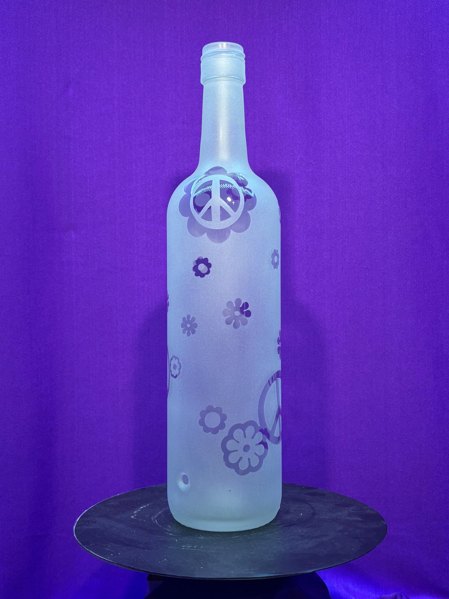 Sandblasted Flower Peace Incense Holder Bottle - Clear