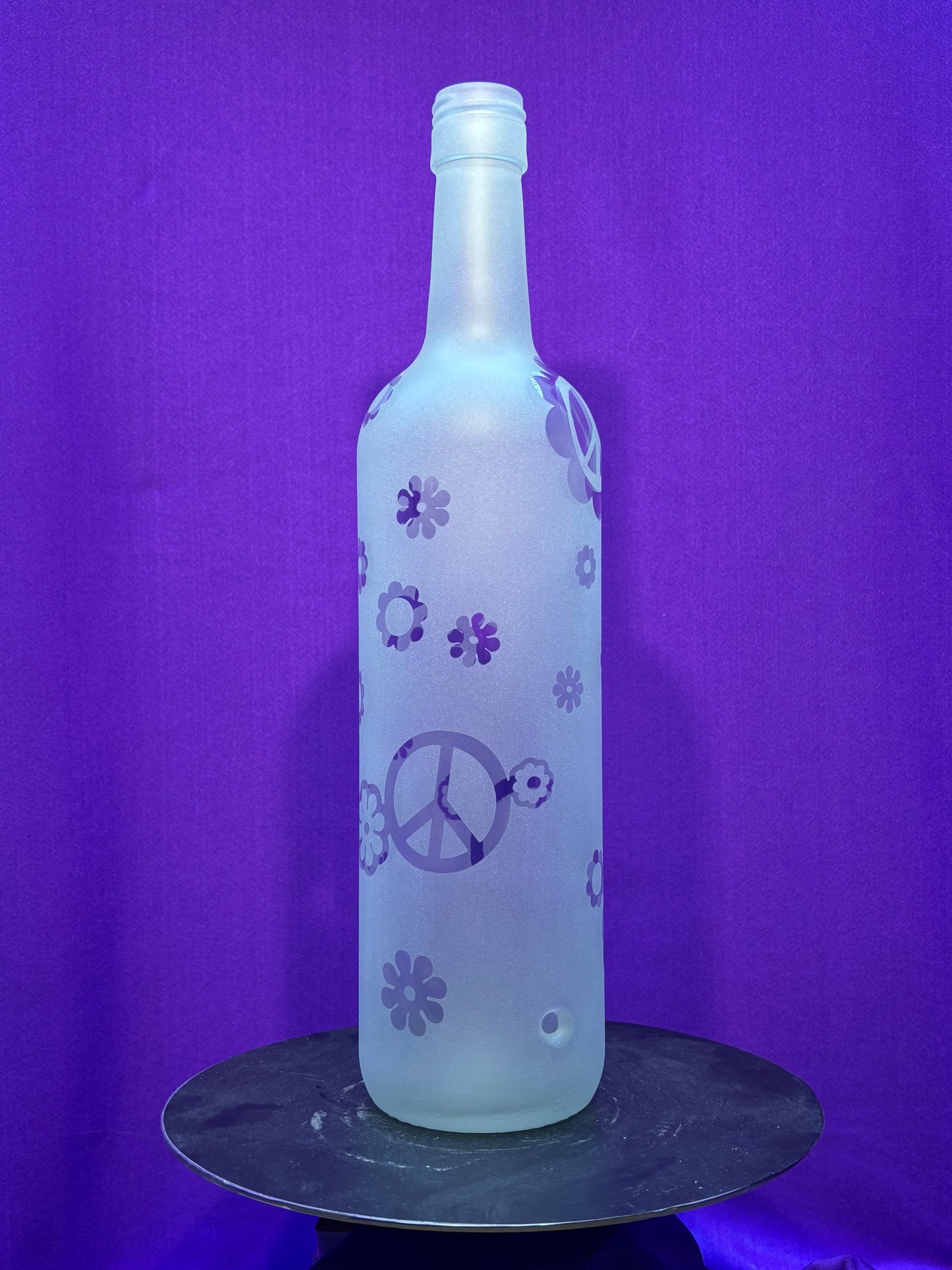 Sandblasted Flower Peace Incense Holder Bottle - Clear