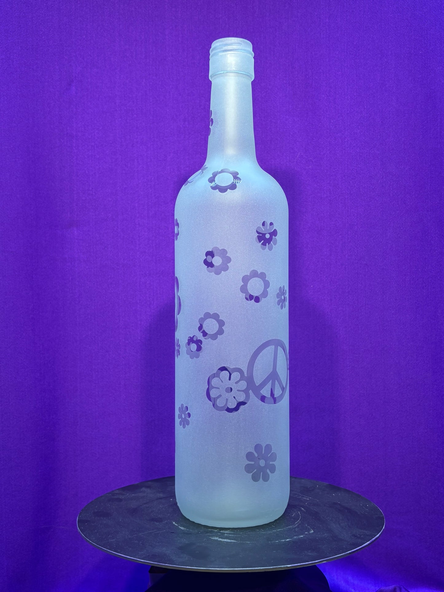Sandblasted Flower Peace Incense Holder Bottle - Clear
