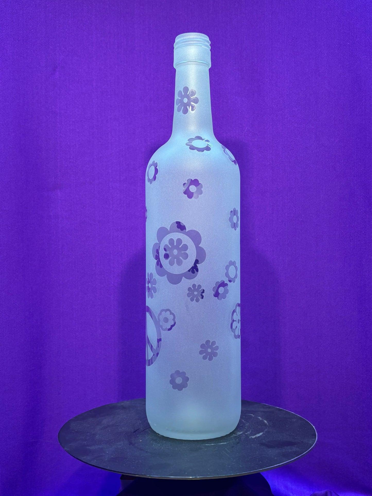 Sandblasted Flower Peace Incense Holder Bottle - Clear