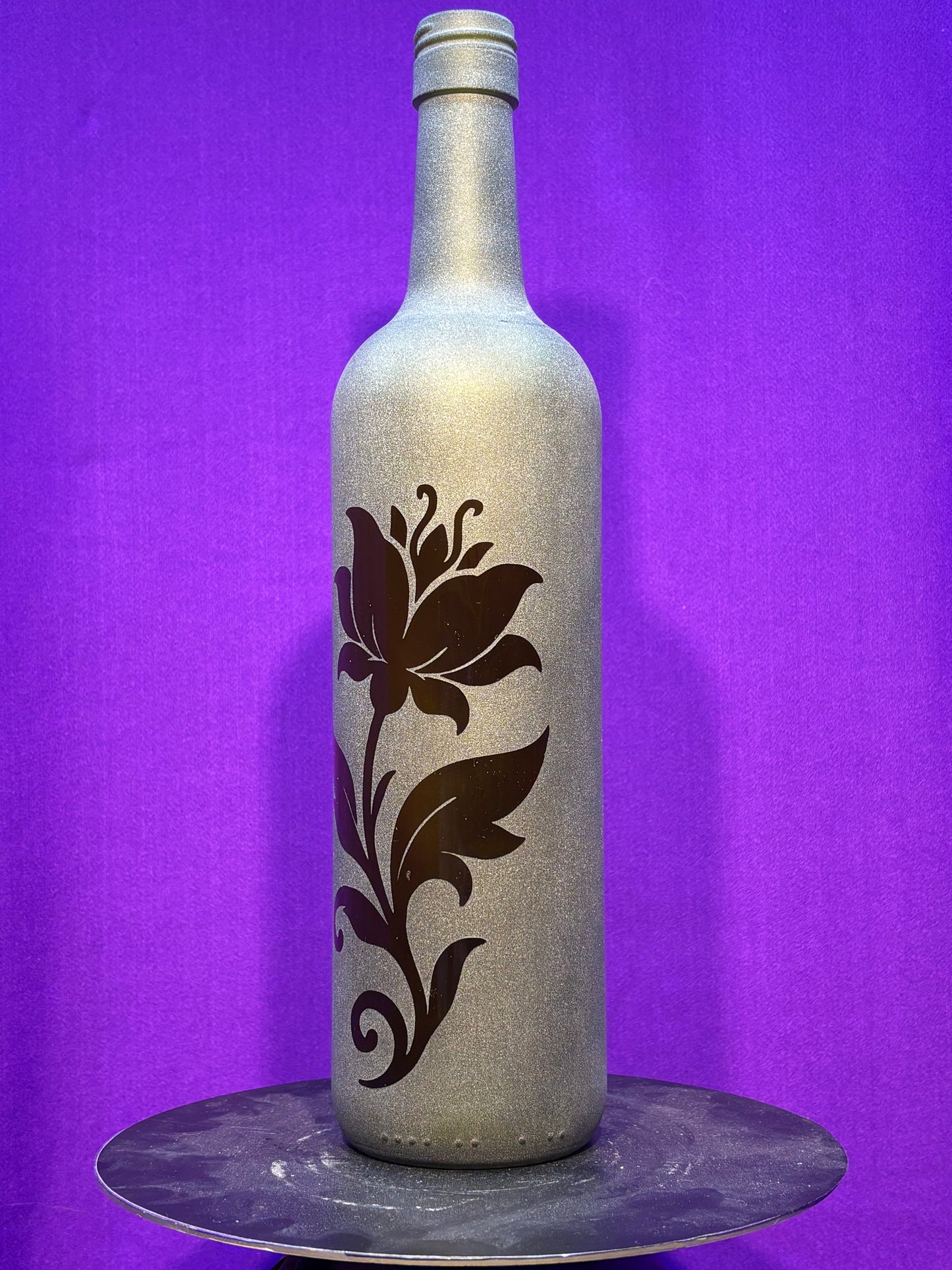 Sandblasted Flower 1 Incense Holder Bottle - Single Flower