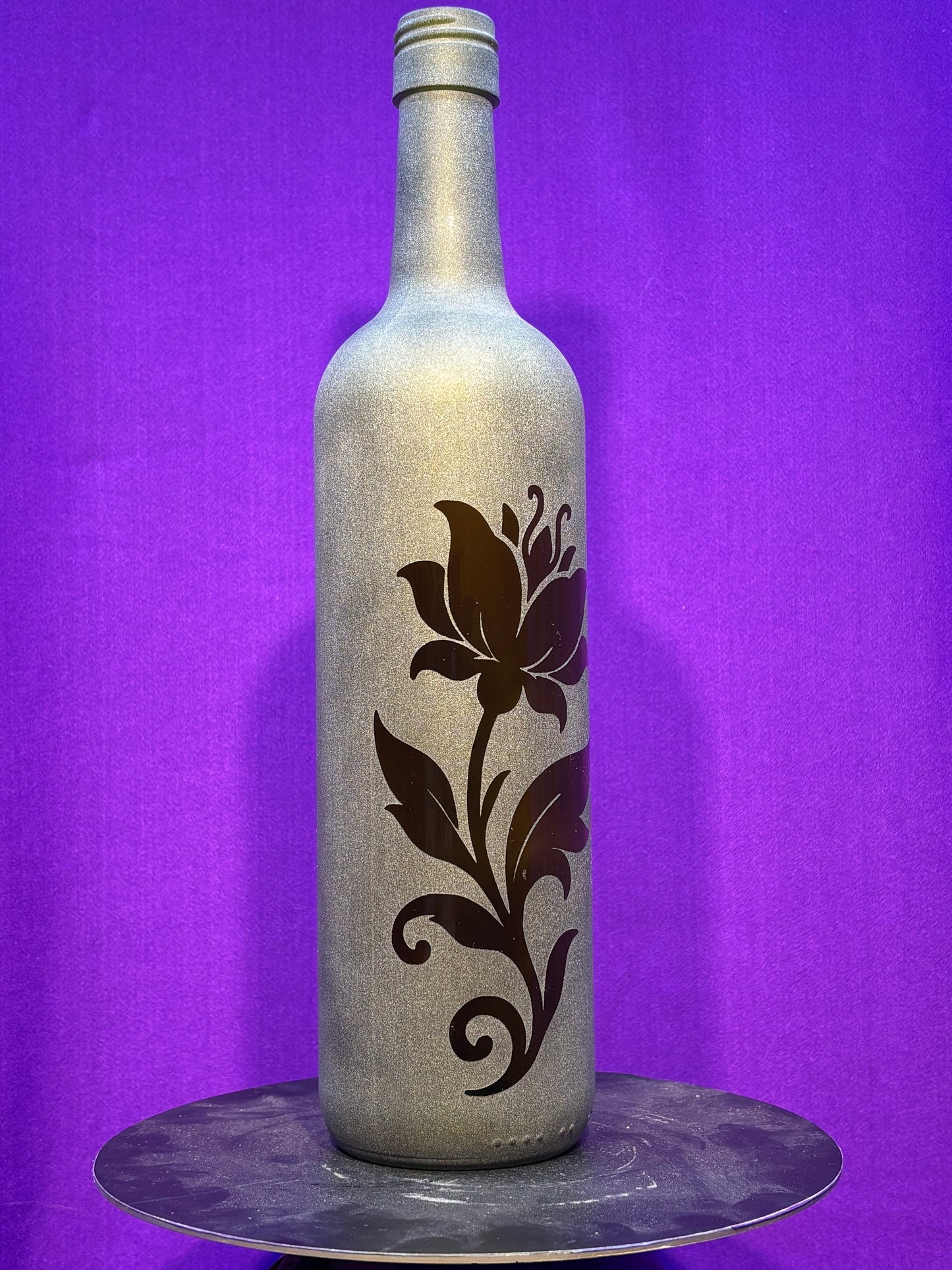 Sandblasted Flower 1 Incense Holder Bottle - Single Flower