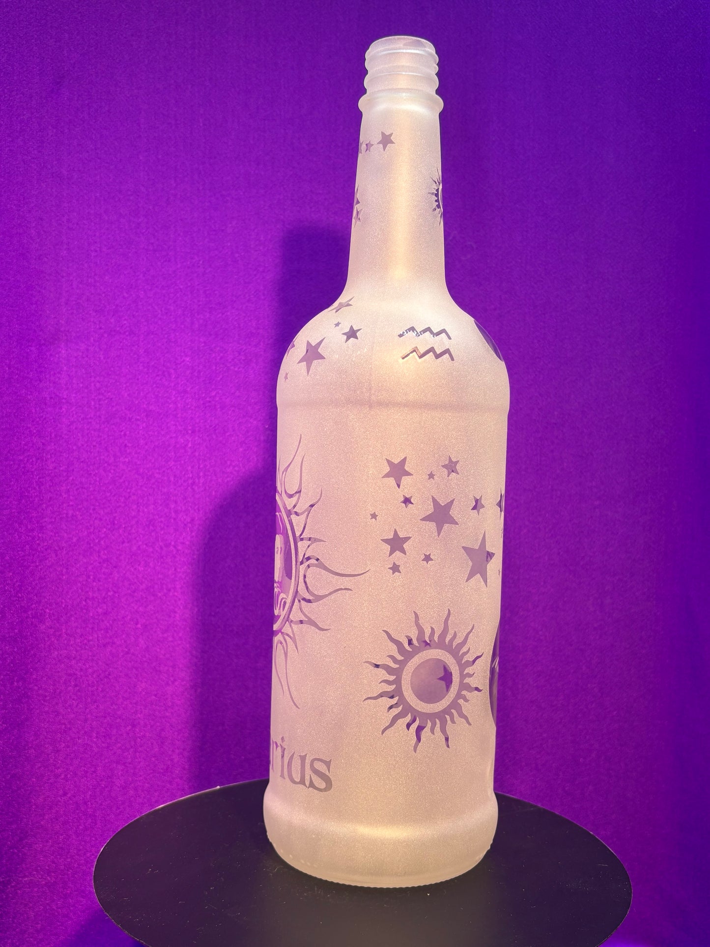 Sandblasted Aquarius Zodiac Incense Holder Bottle