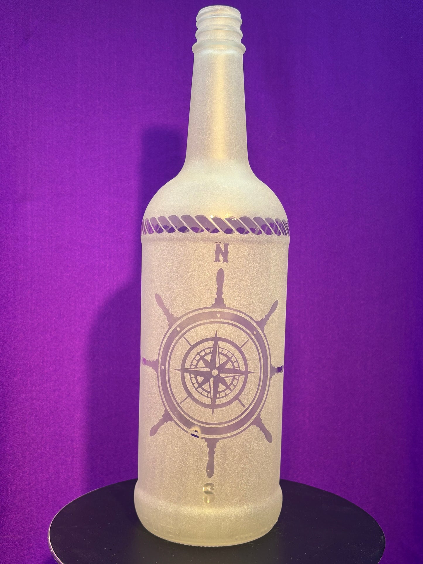 Sandblasted Ship's Wheel Compass Incense Holder Bottle