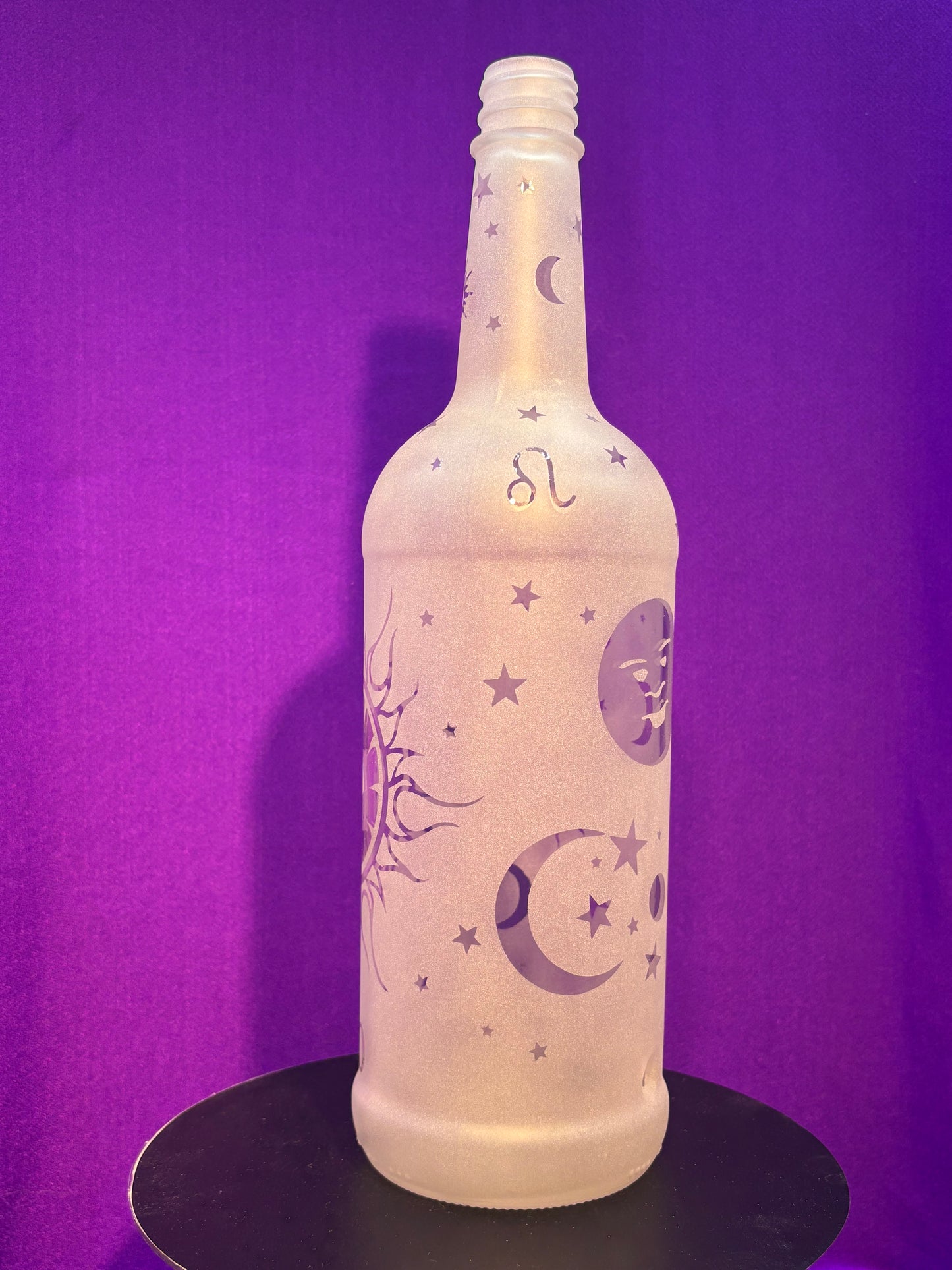 Sandblasted Leo Zodiac Incense Holder Bottle