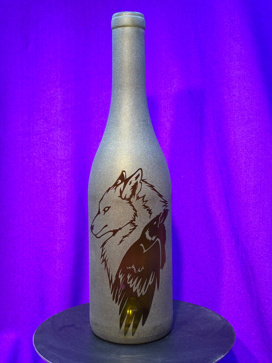 Sandblasted Wolf-Raven Incense Holder Bottle