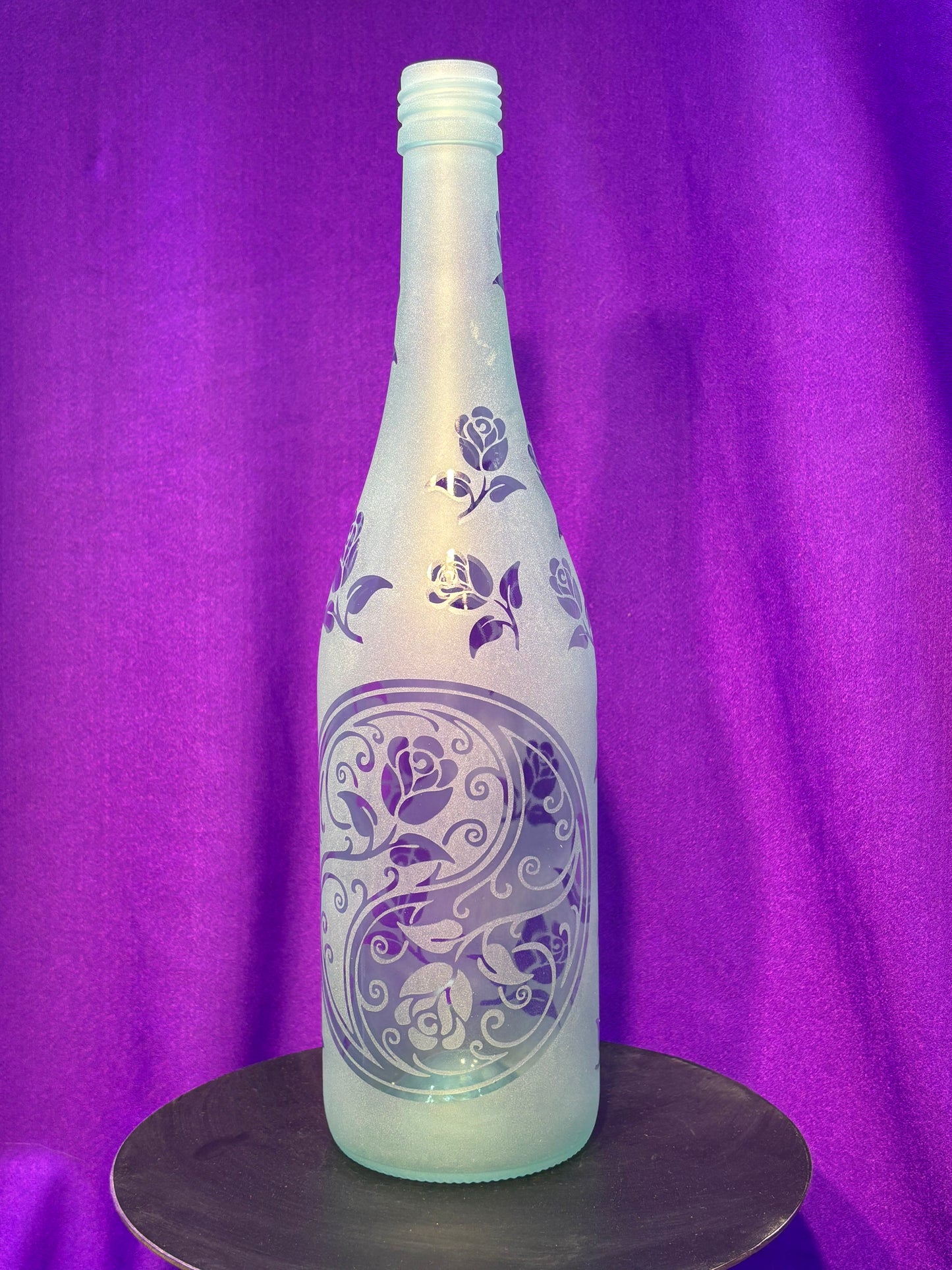 Sandblasted Rose Yin-yang Incense Holder Bottle - Clear