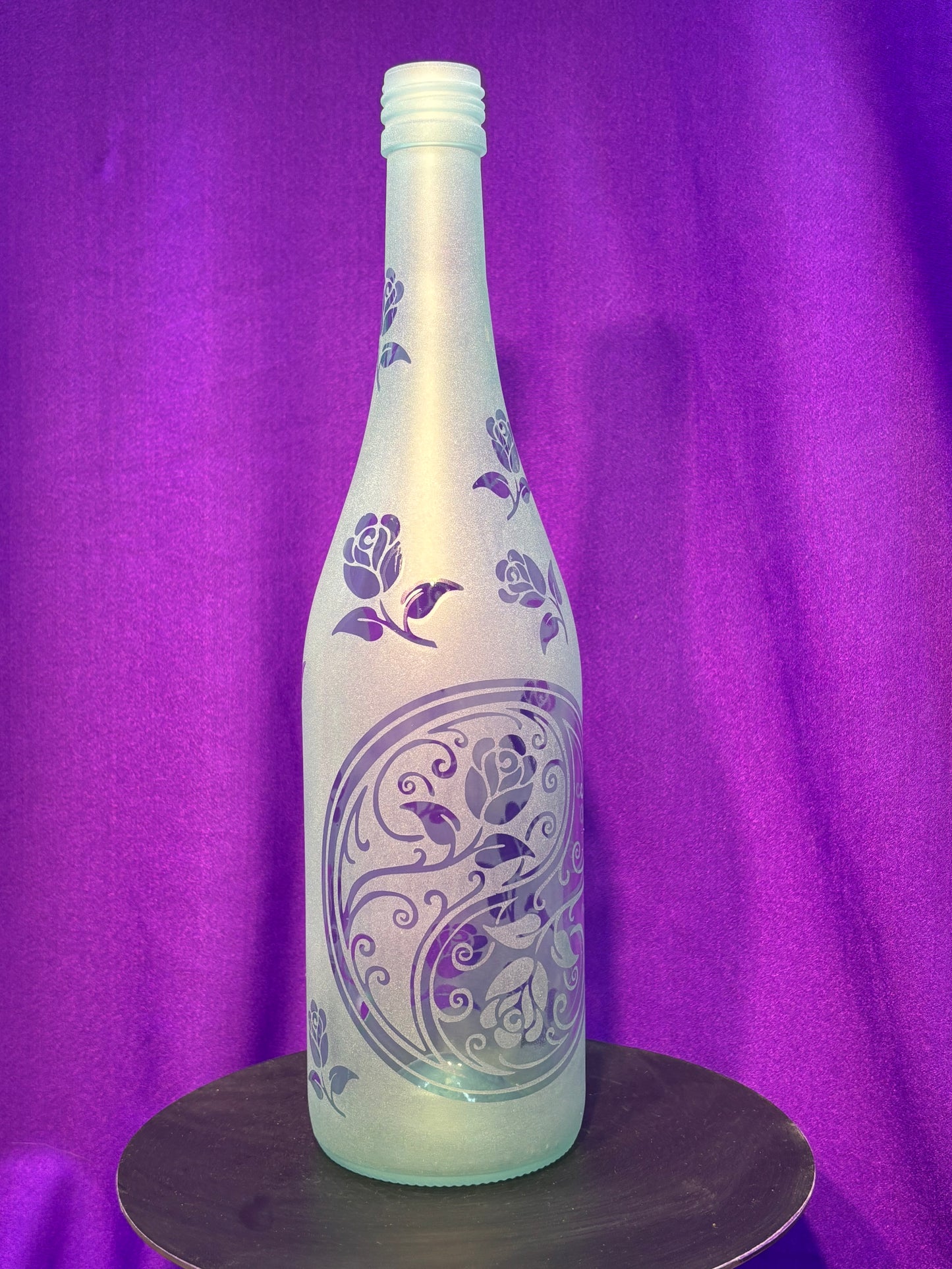 Sandblasted Rose Yin-yang Incense Holder Bottle - Clear