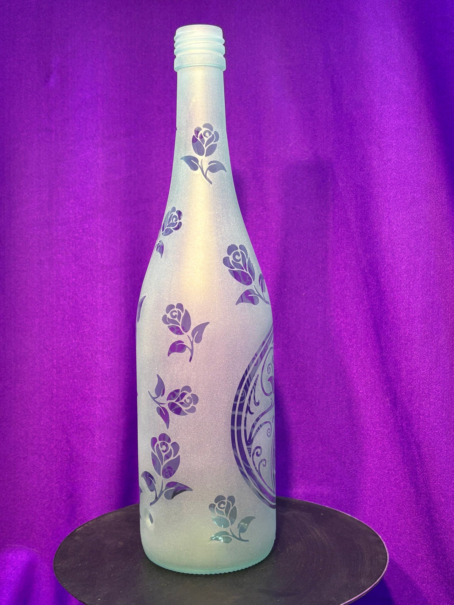 Sandblasted Rose Yin-yang Incense Holder Bottle - Clear