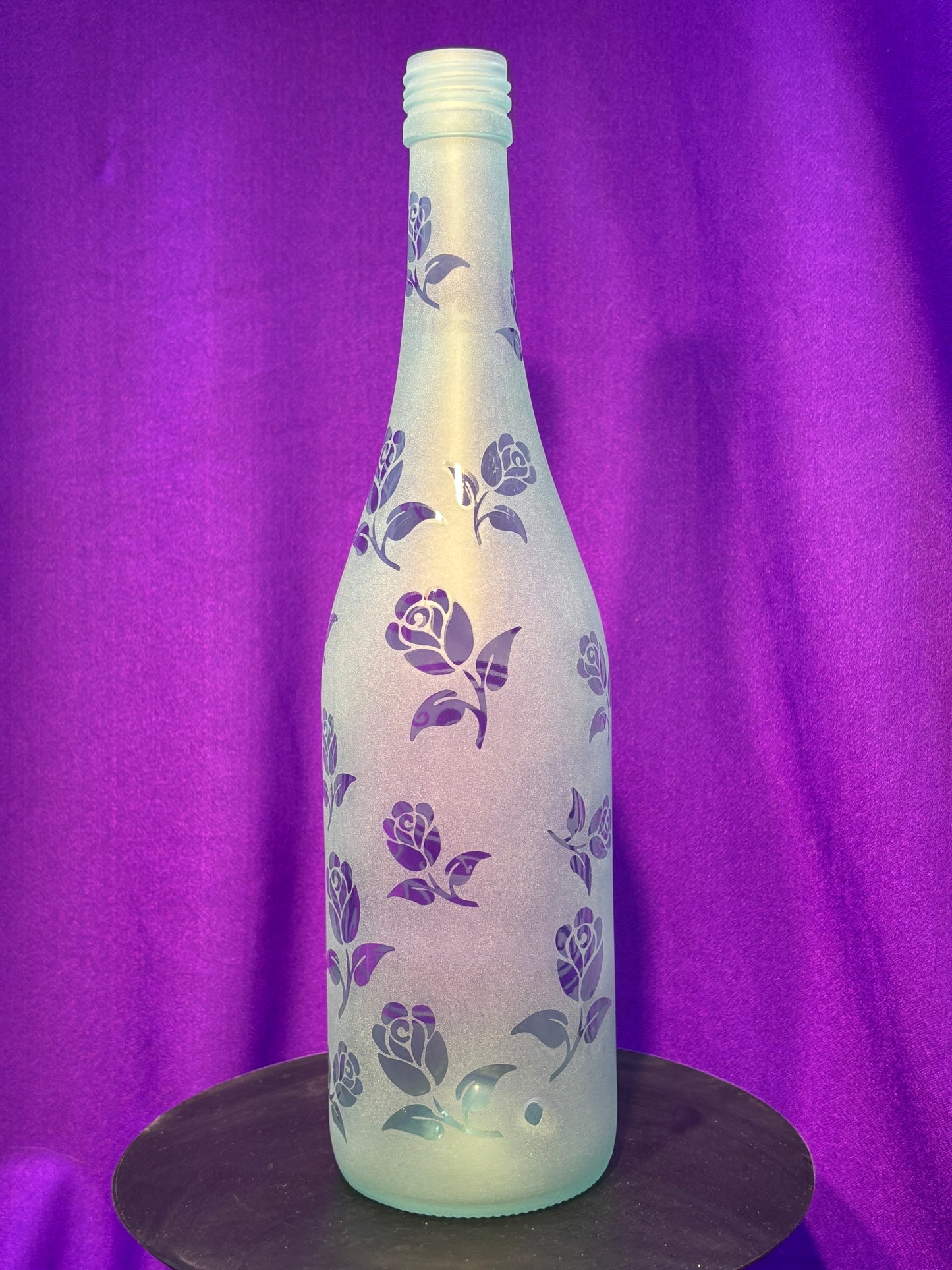 Sandblasted Rose Yin-yang Incense Holder Bottle - Clear