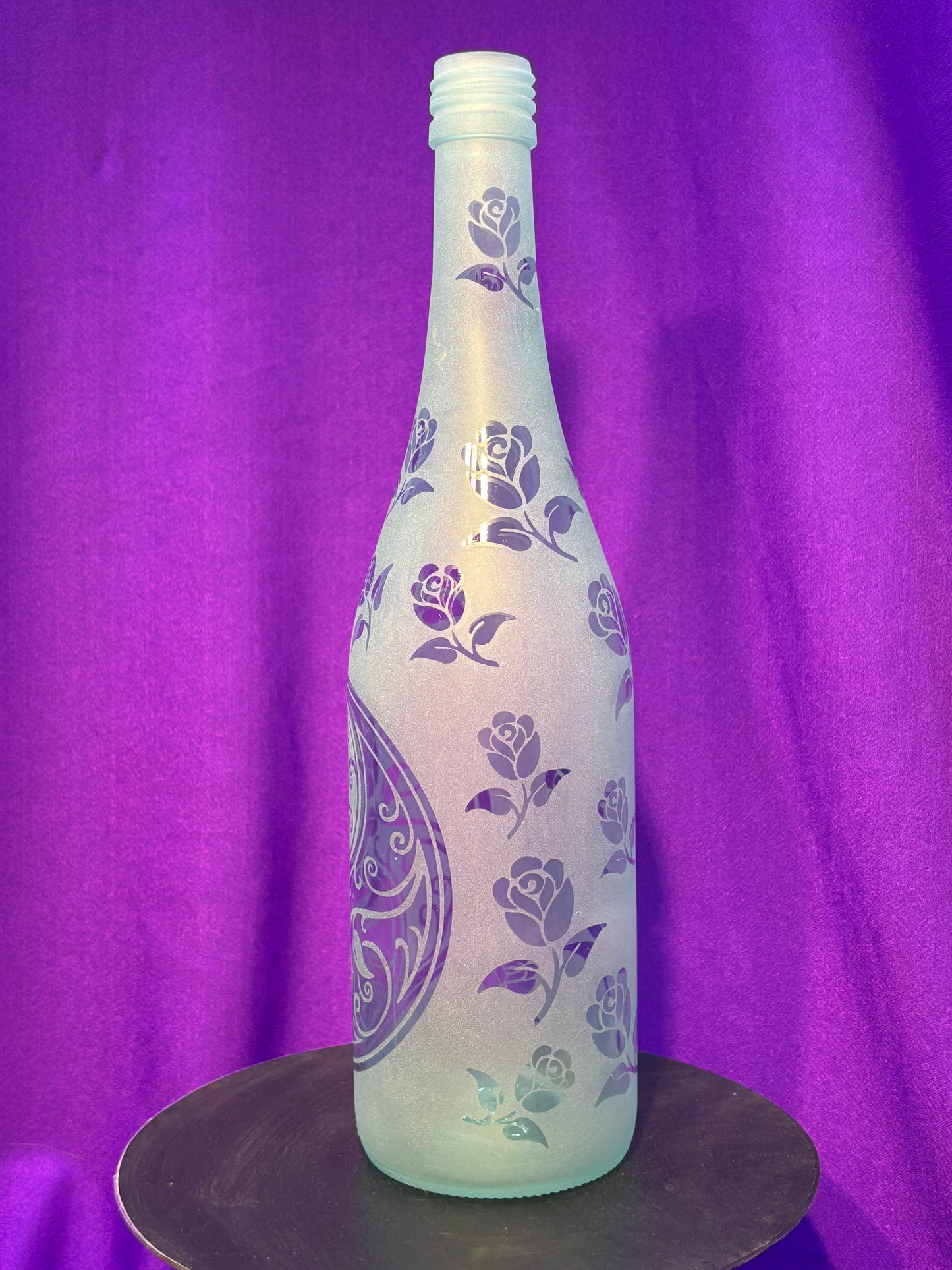 Sandblasted Rose Yin-yang Incense Holder Bottle - Clear