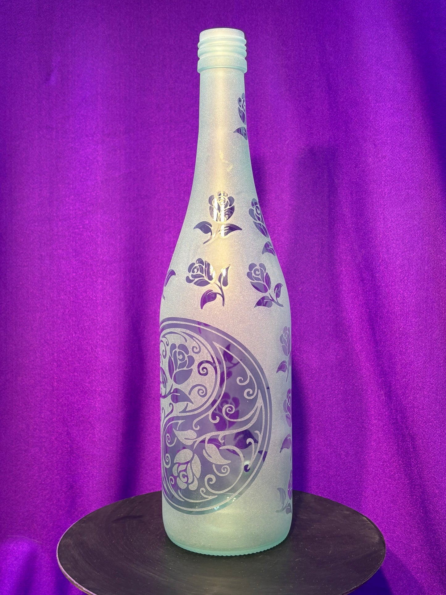 Sandblasted Rose Yin-yang Incense Holder Bottle - Clear