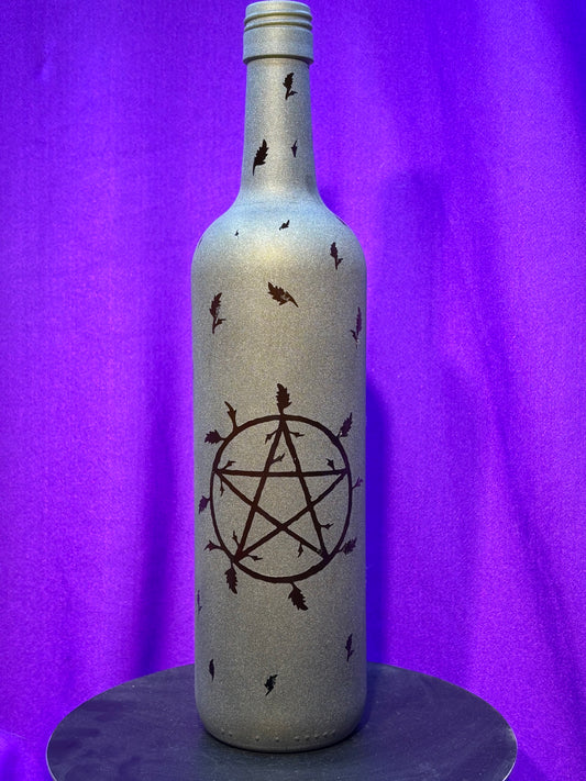Sandblasted Leaf Pentagram Incense Holder Bottle