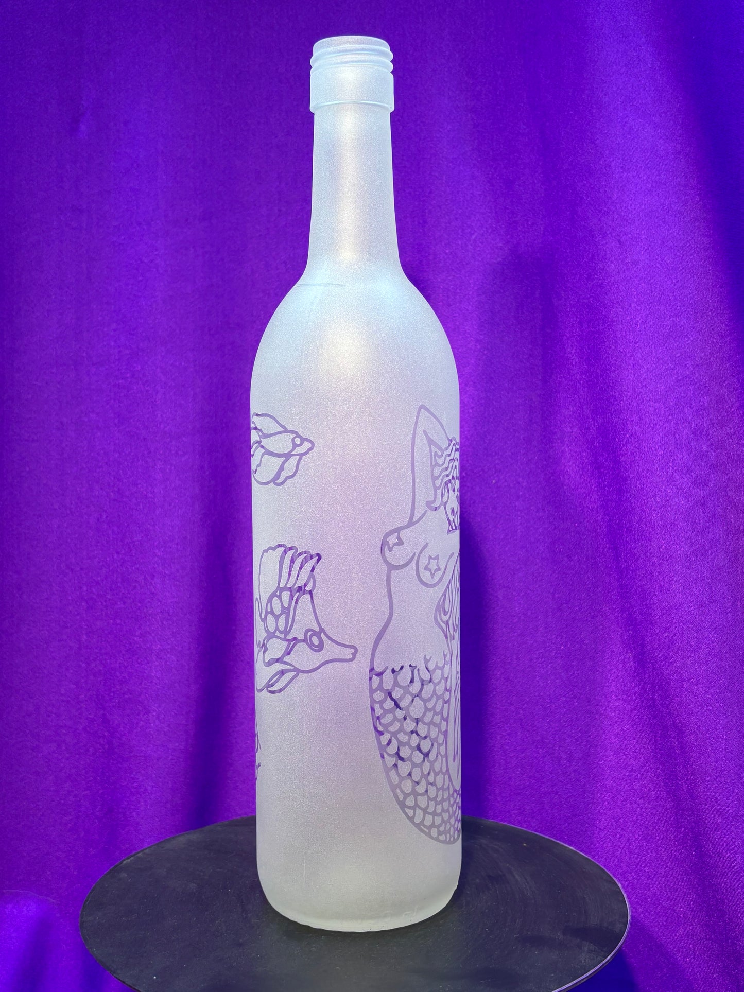 Sandblasted Mermaid and Fish Incense Holder Bottle