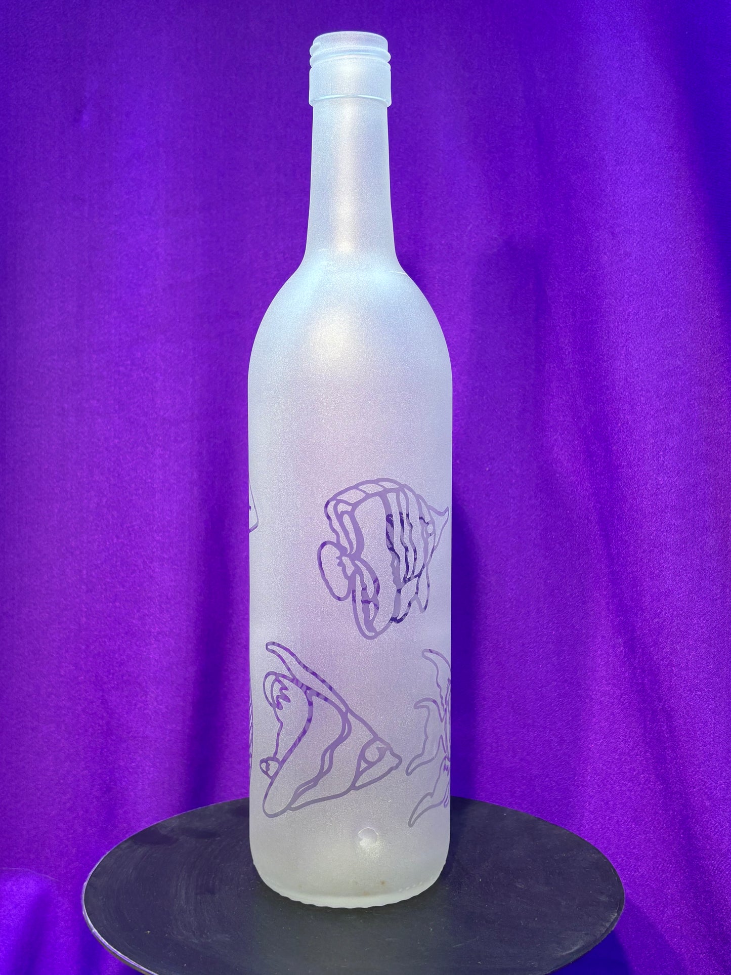 Sandblasted Mermaid and Fish Incense Holder Bottle