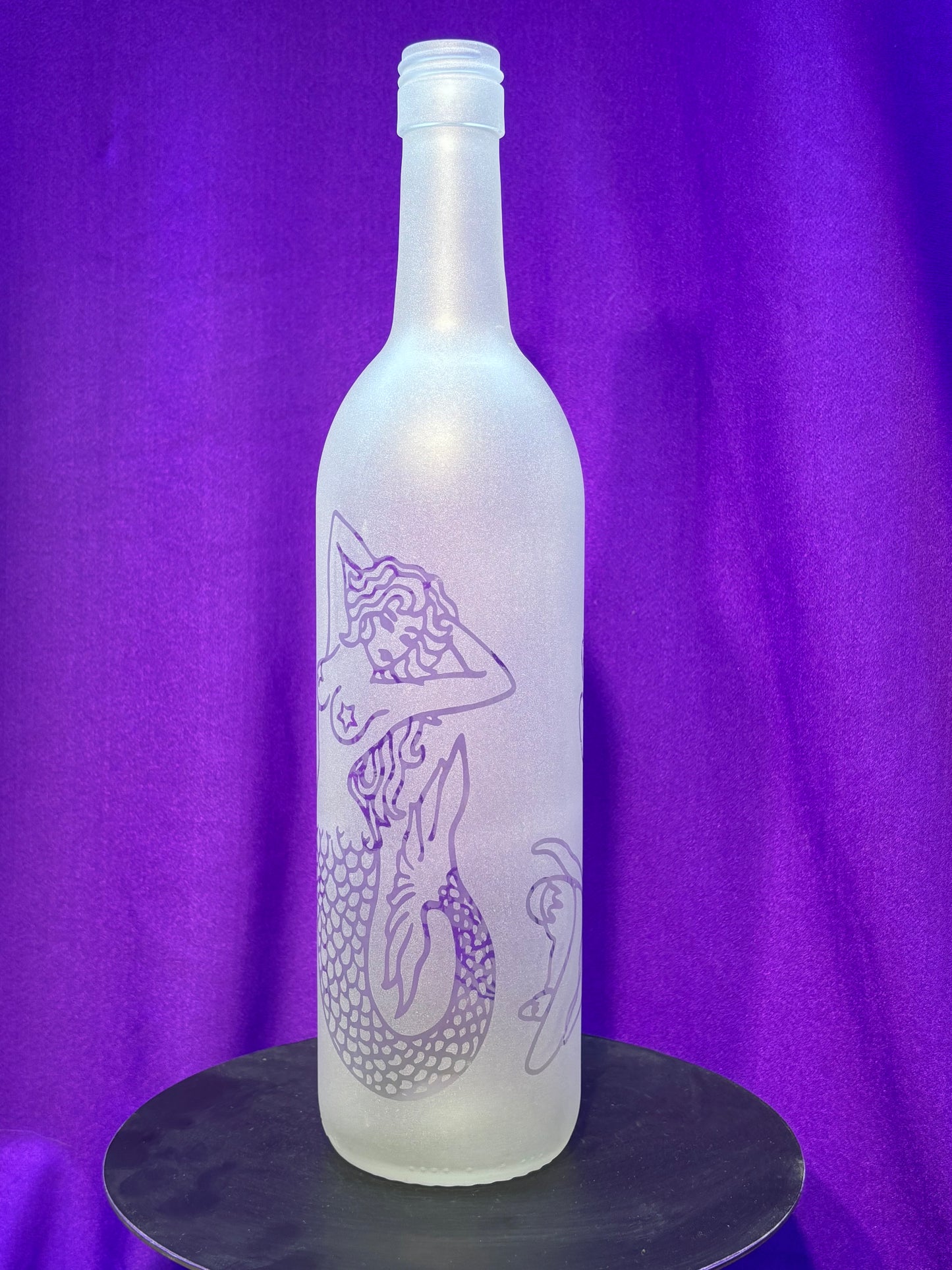 Sandblasted Mermaid and Fish Incense Holder Bottle