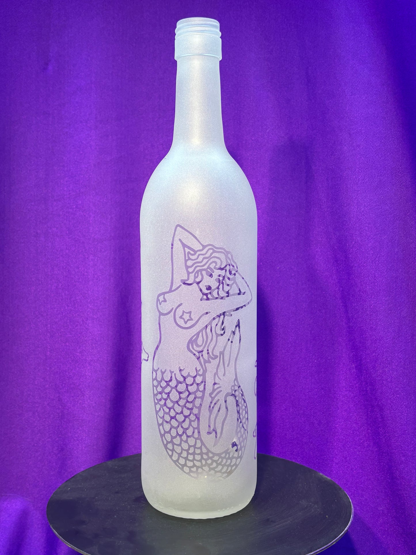 Sandblasted Mermaid and Fish Incense Holder Bottle