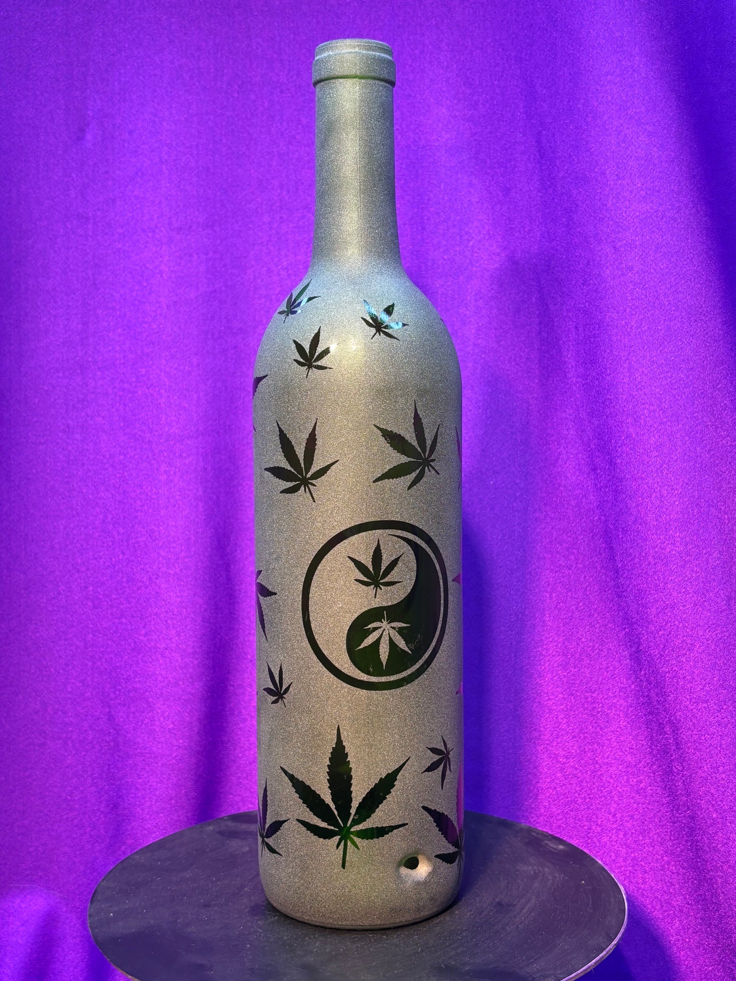 Sandblasted Cannabis Yin-Yang Incense Holder Bottle