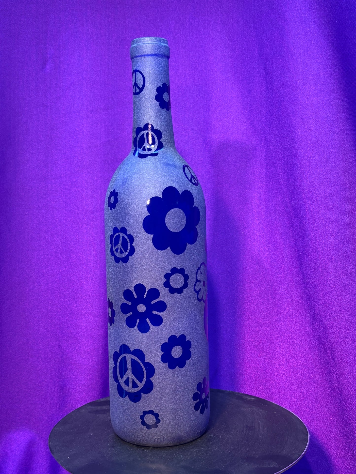 Sandblasted Flower Peace Incense Holder Bottle - Blue