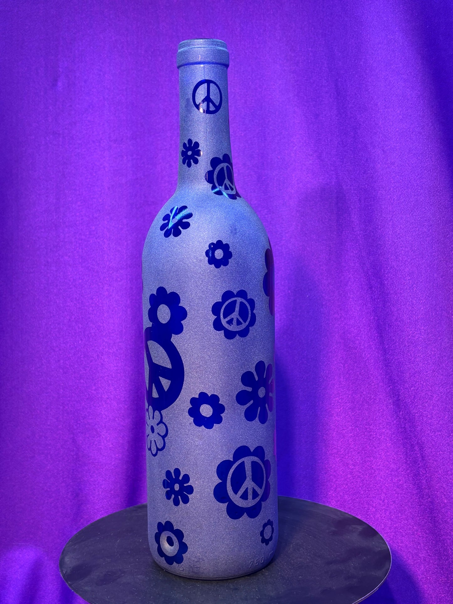 Sandblasted Flower Peace Incense Holder Bottle - Blue
