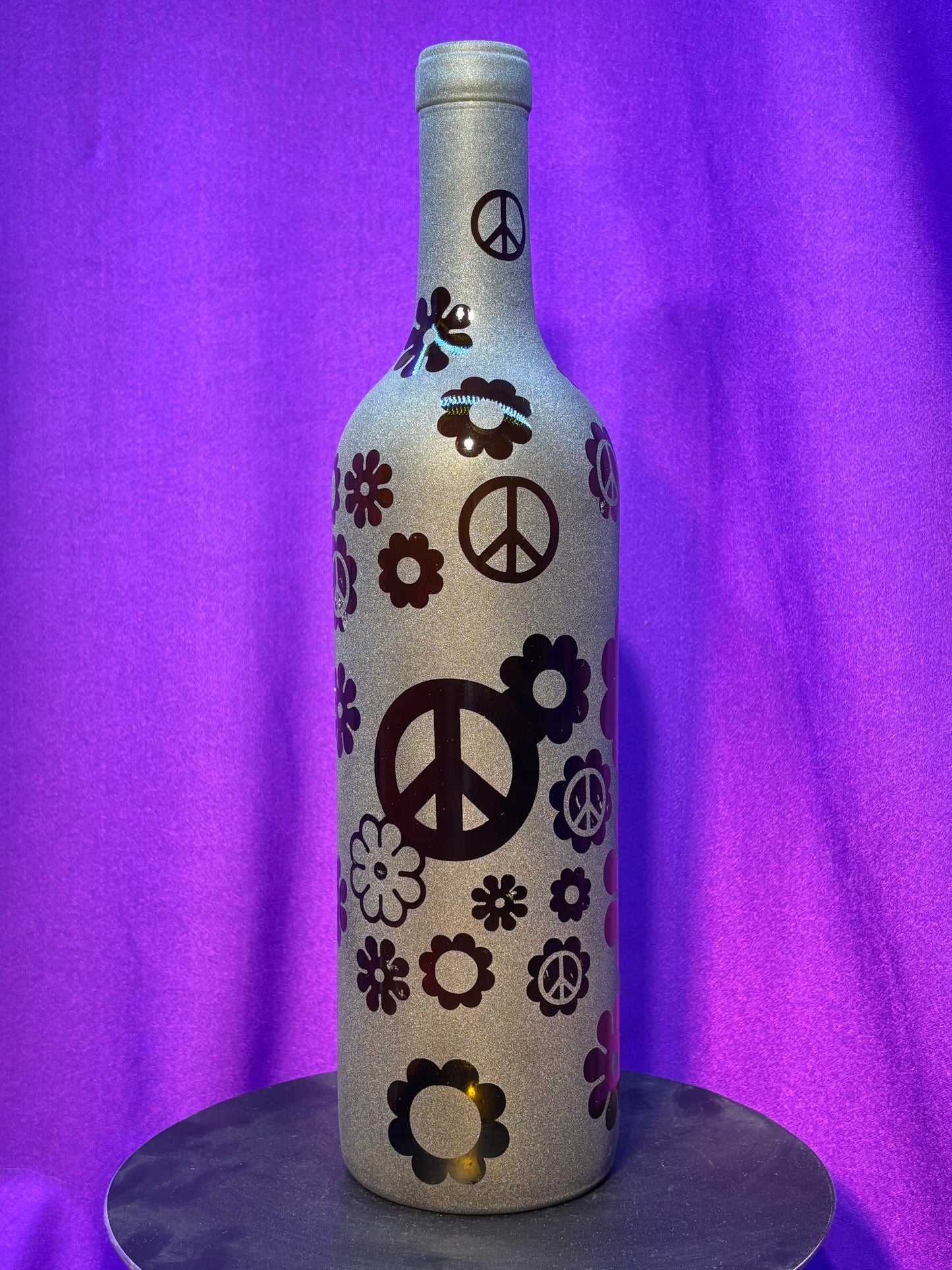 Sandblasted Flower Peace Incense Holder Bottle - Brown