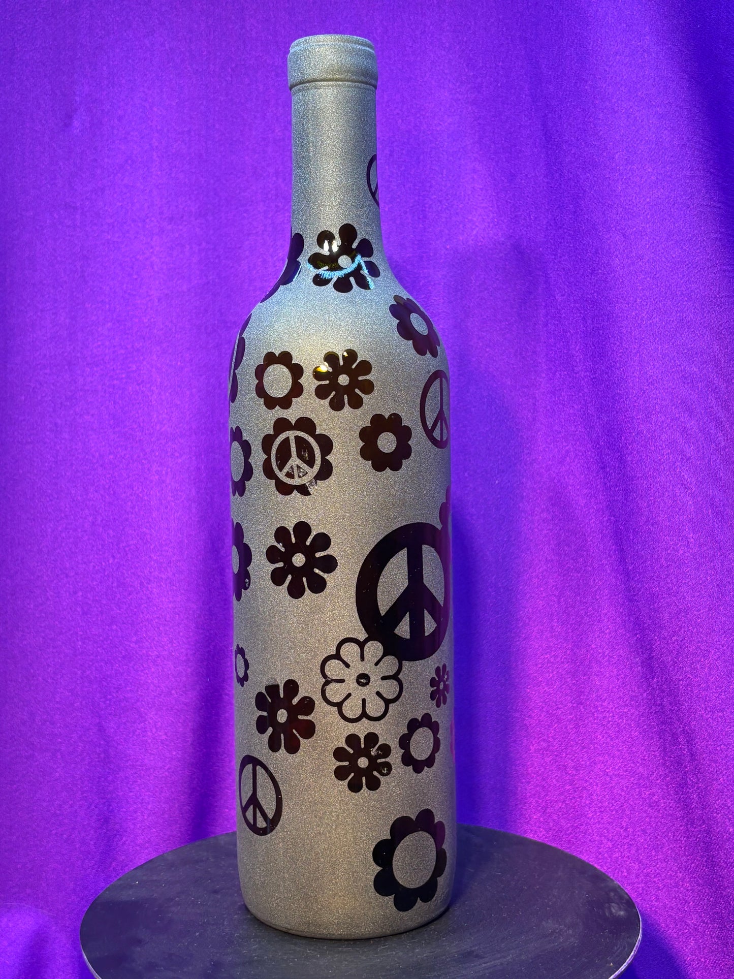 Sandblasted Flower Peace Incense Holder Bottle - Brown