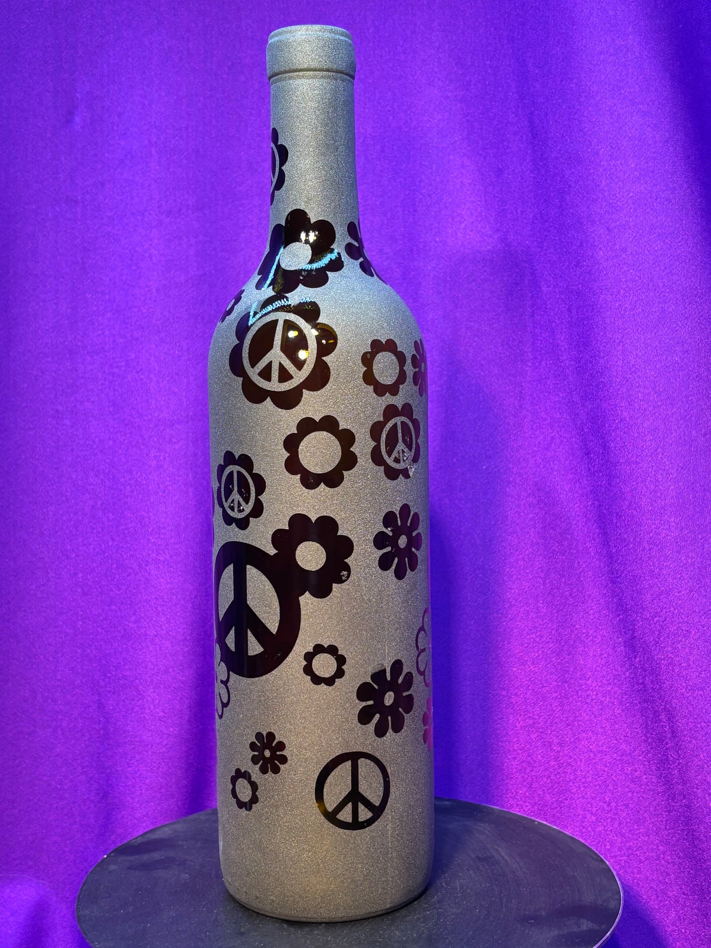 Sandblasted Flower Peace Incense Holder Bottle - Brown