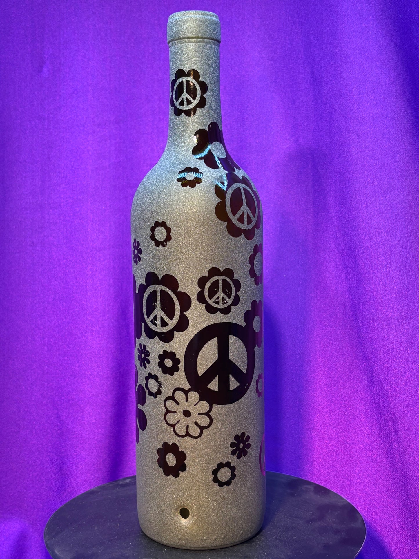 Sandblasted Flower Peace Incense Holder Bottle - Brown