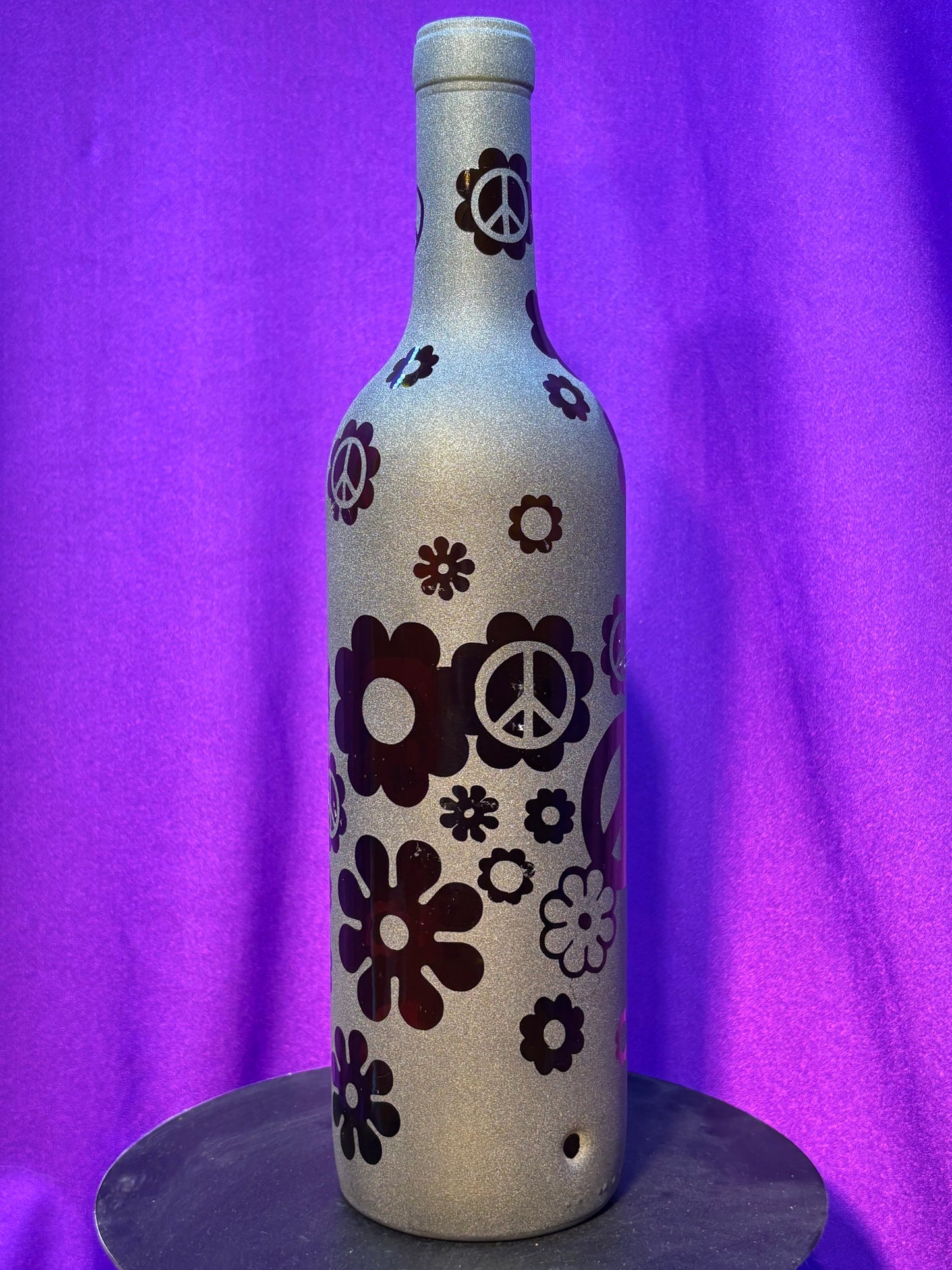 Sandblasted Flower Peace Incense Holder Bottle - Brown