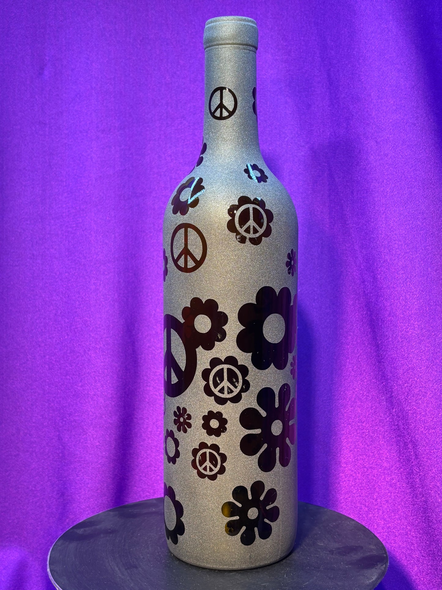 Sandblasted Flower Peace Incense Holder Bottle - Brown