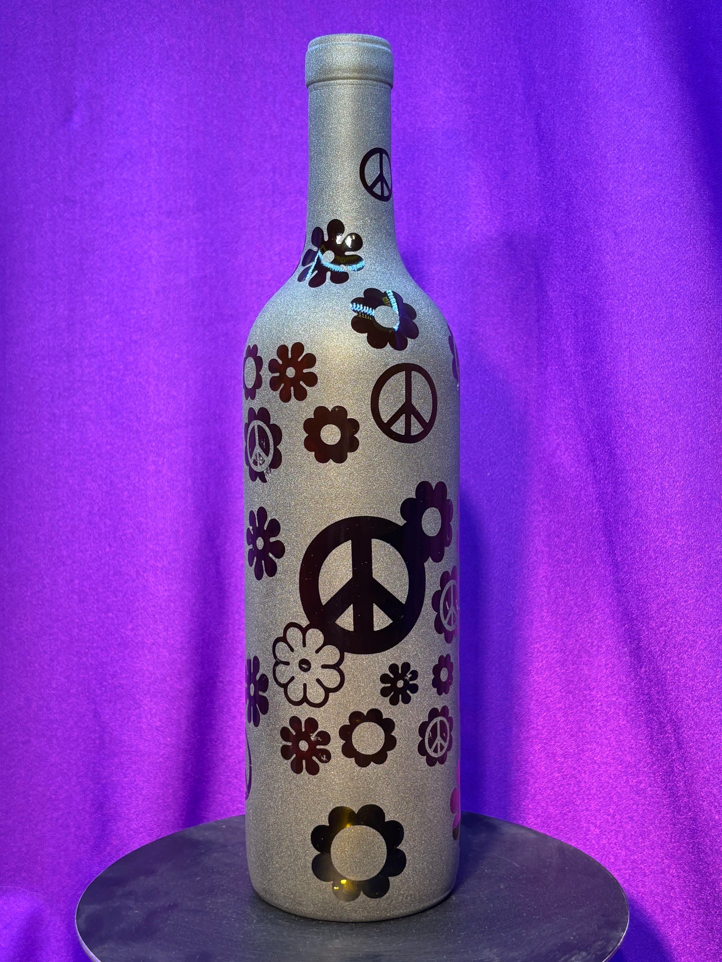 Sandblasted Flower Peace Incense Holder Bottle - Brown
