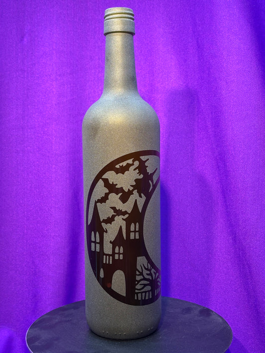 Sandblasted Crescent Moon Halloween Incense Holder Bottle