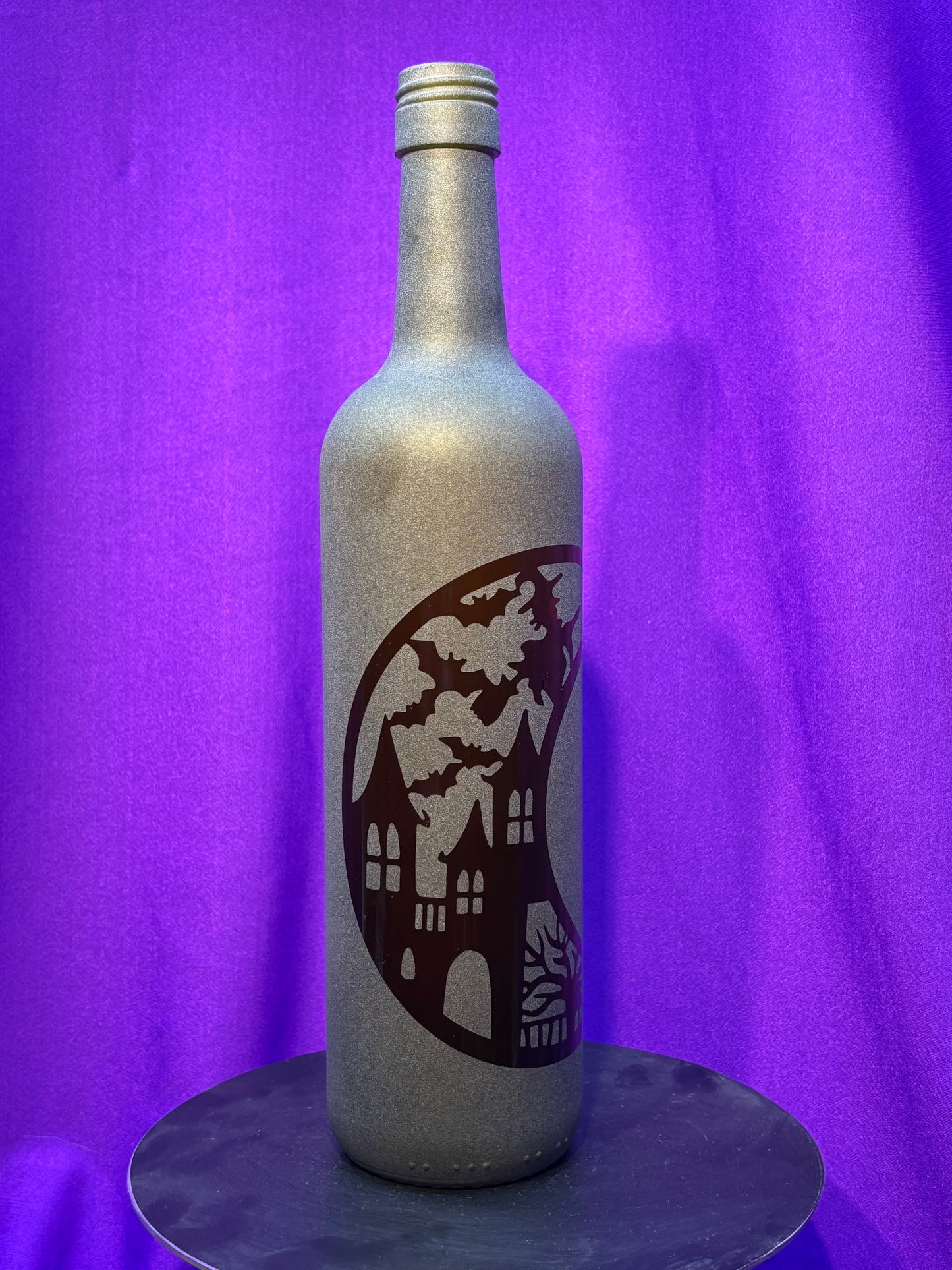 Sandblasted Crescent Moon Halloween Incense Holder Bottle