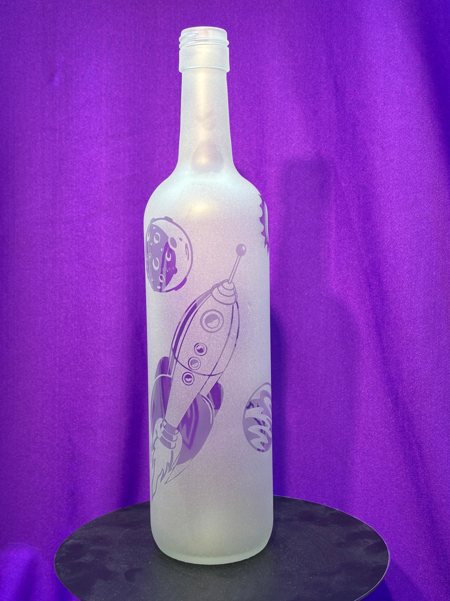 Sandblasted Rocket and Space Incense Holder Bottle