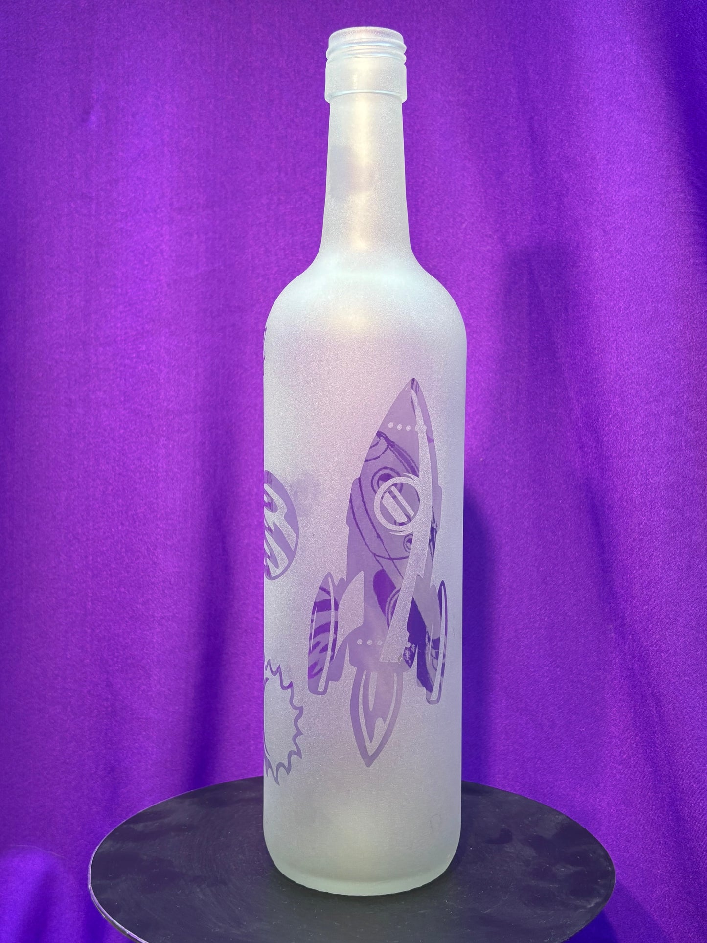 Sandblasted Rocket and Space Incense Holder Bottle
